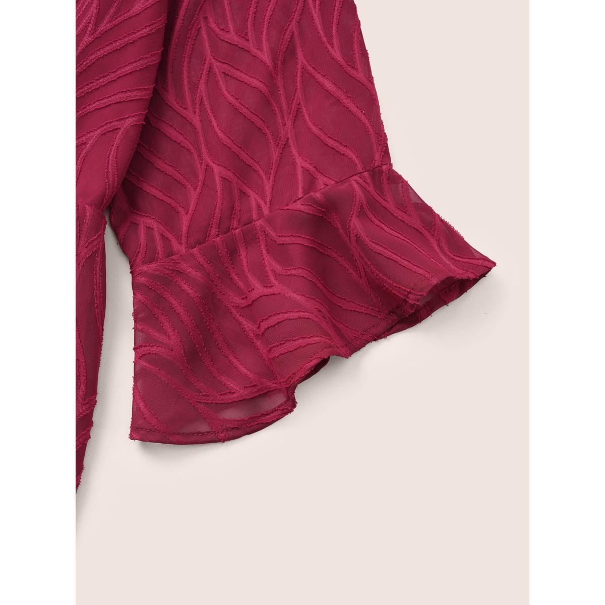 Plus Size Scarlet Chiffon Square Neck Lace Up Ruffles Blouse Women Elegant Elbow-length sleeve Square Neck Everyday Blouses BloomChic 28/5X Product Image