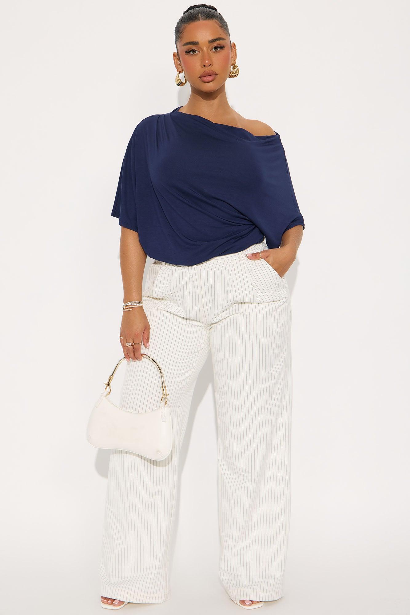 Flatter Me Off Shoulder Bodysuit - Navy Product Image