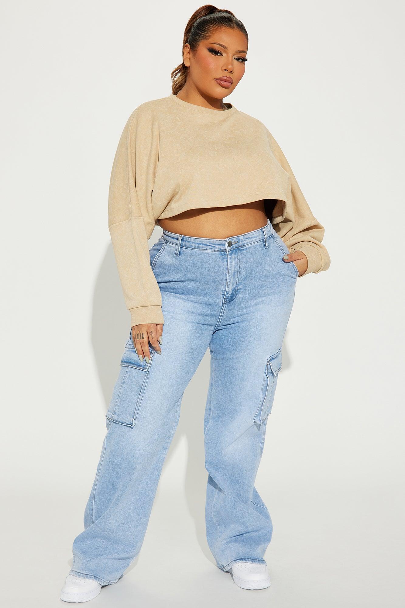 Not That Serious Stretch Cargo Jeans - Light Wash Product Image