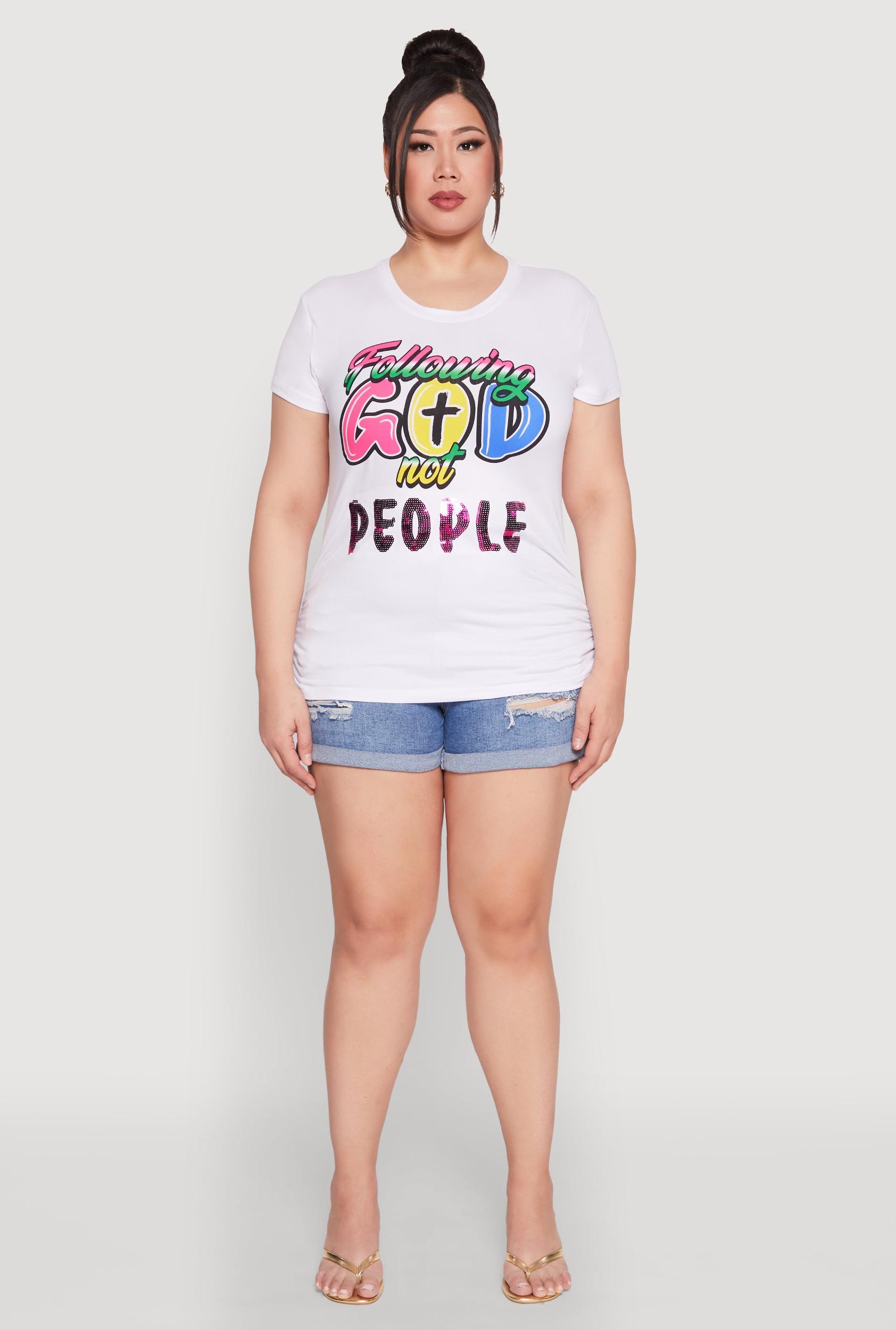 Womens Plus Size Following God Sequin Graphic Tee Product Image