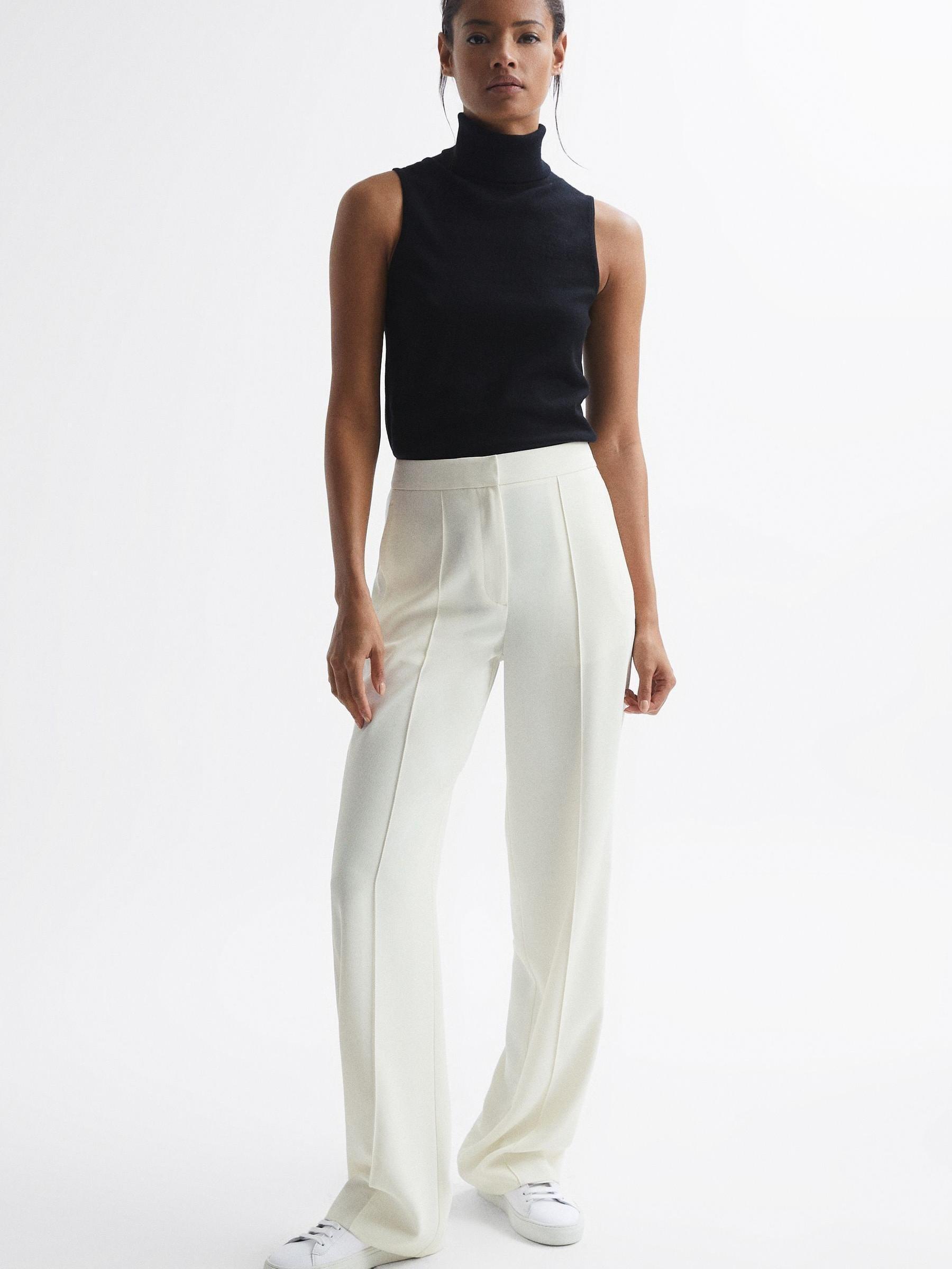 Elasticated Waist Wide Leg Trousers in Cream Product Image