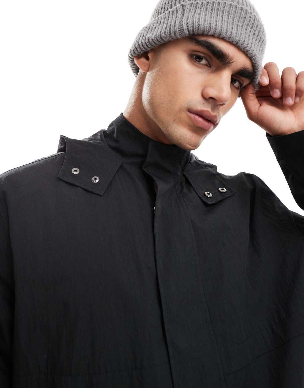 ASOS DESIGN hooded trench coat in black Product Image