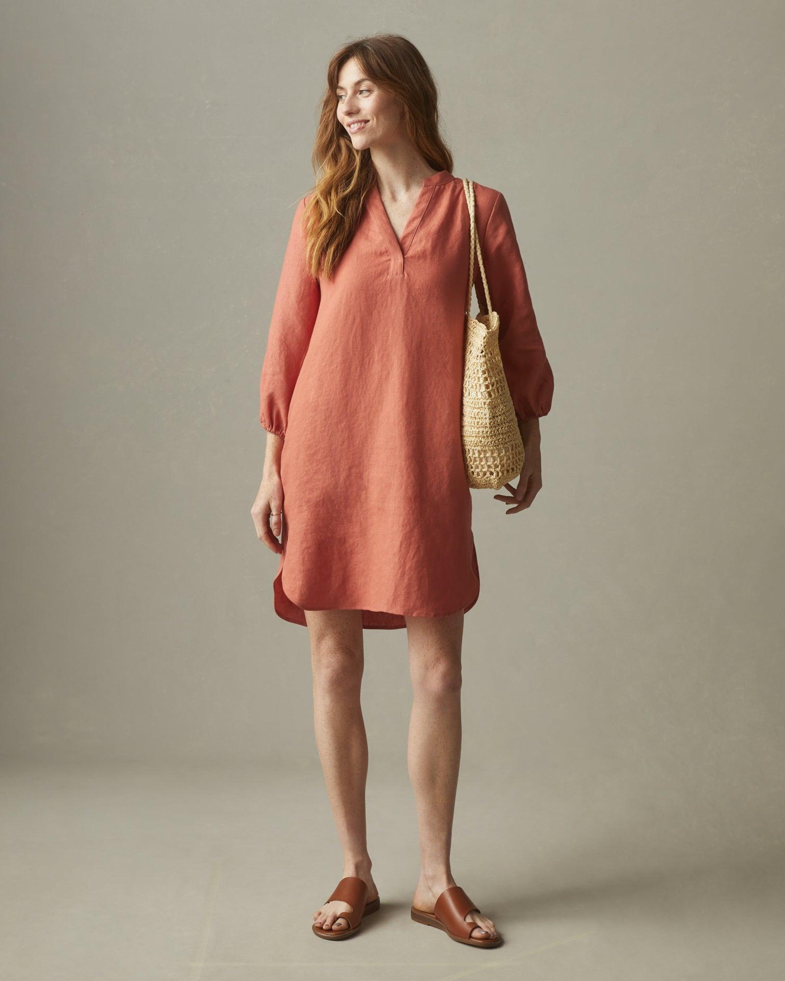 Women's Easy Linen Tunic Dress - Deep Apricot Female Product Image