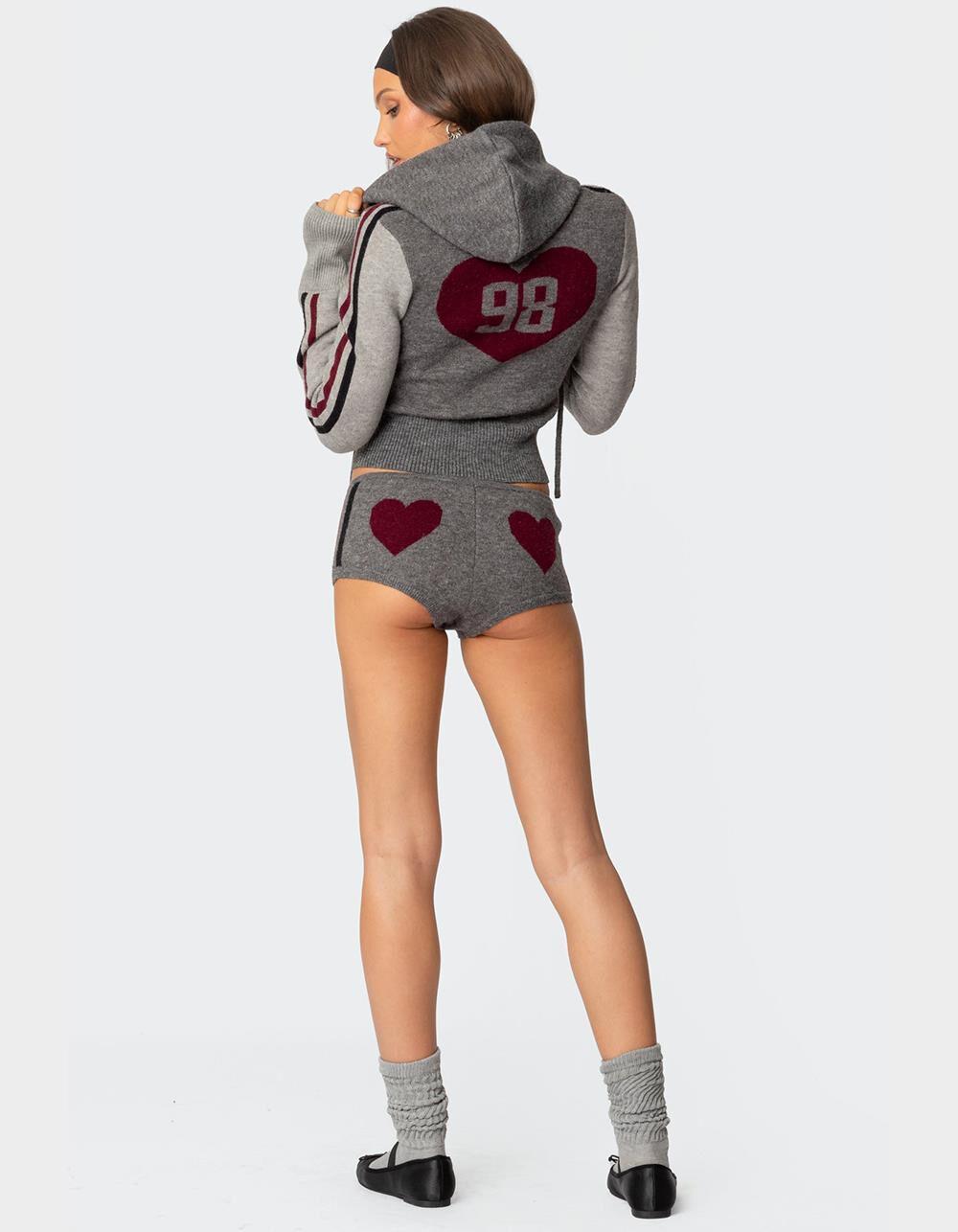 EDIKTED Heart Knit Zip Up Hoodie Product Image