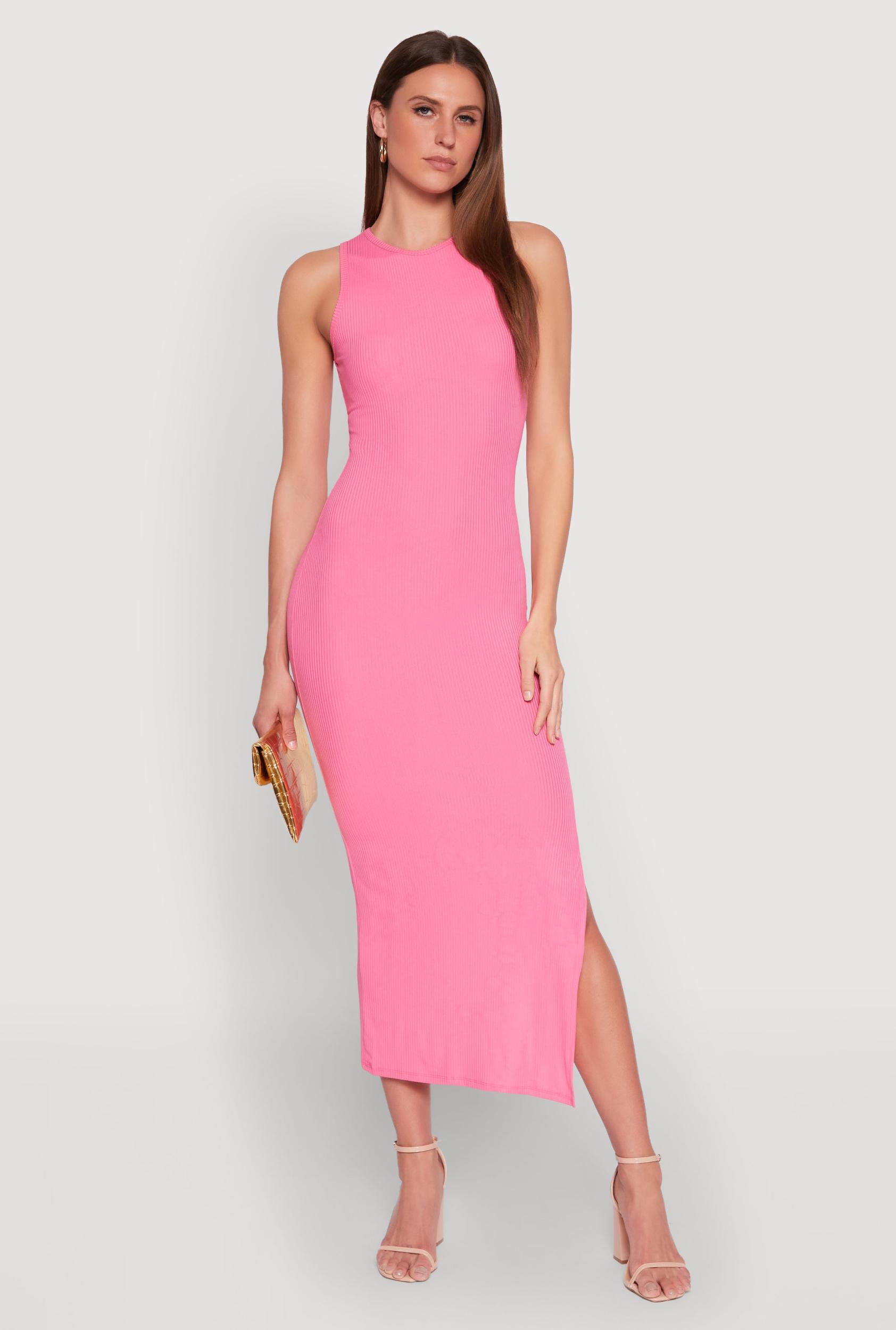 Womens Rib Knit Side Slit Maxi Dress Product Image
