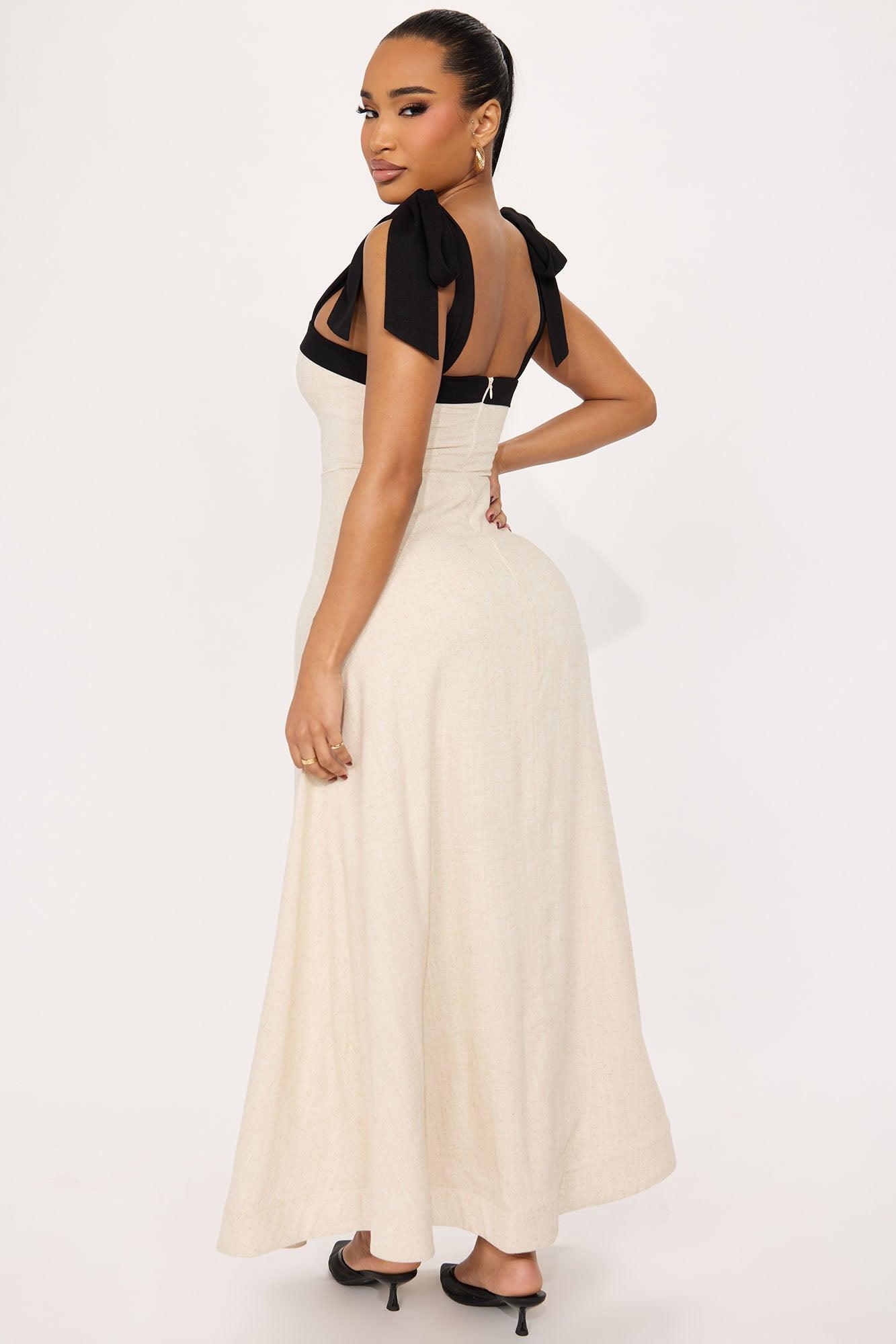 Hailey Linen A Line Maxi Dress - Natural/Combo Product Image