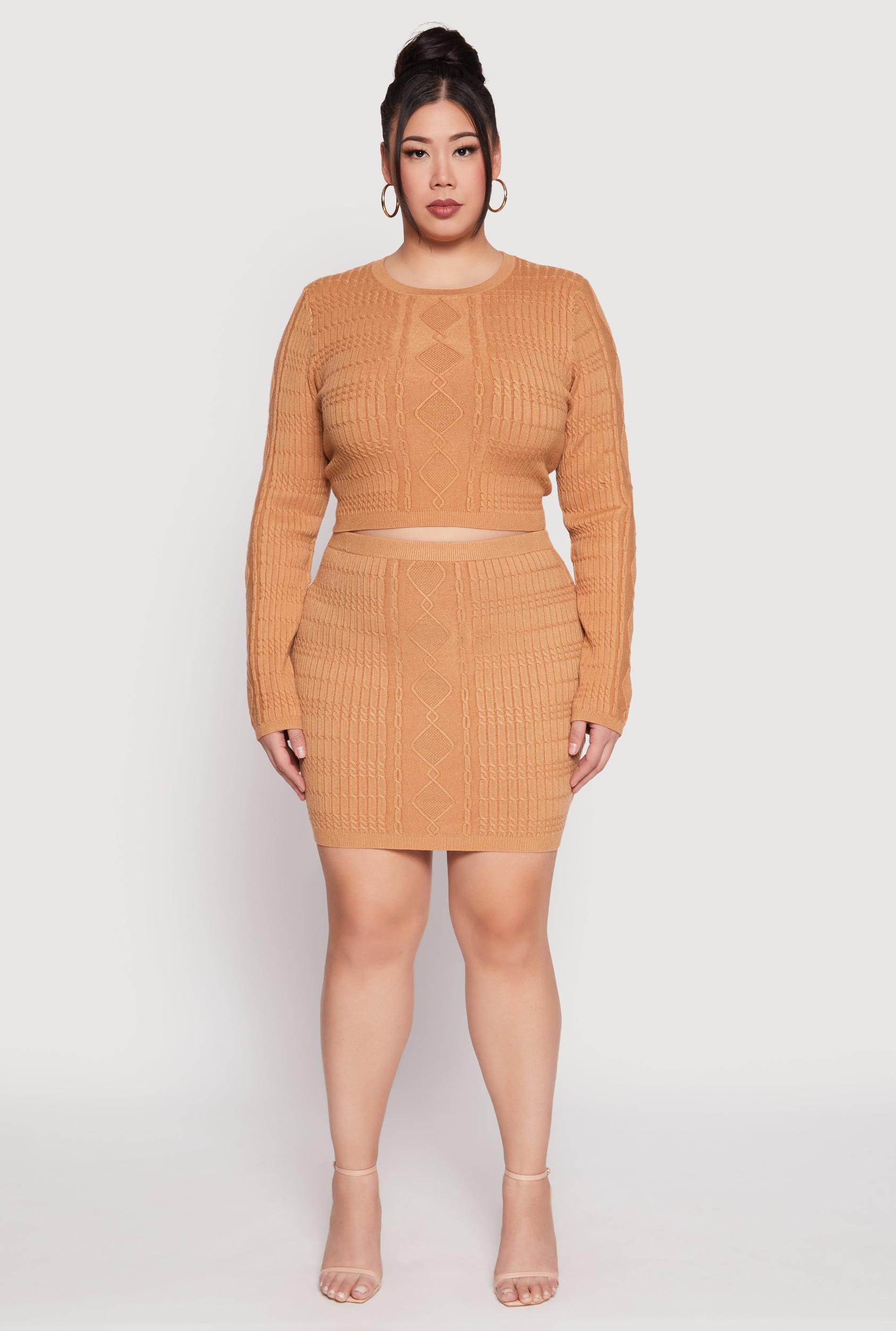 Womens Plus Size Daisy Cable Knit Pencil Skirt Product Image