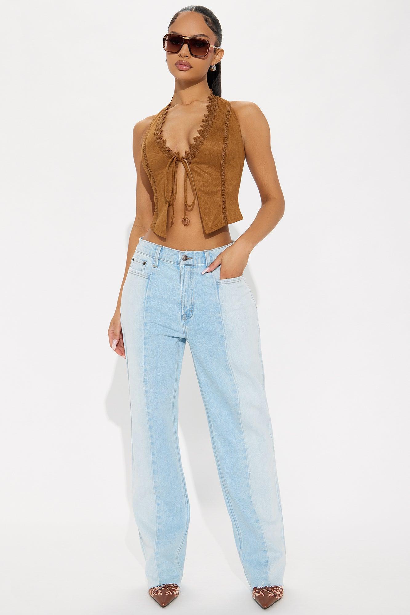 Andi Two Tone Straight Leg Jeans - Light Wash Product Image
