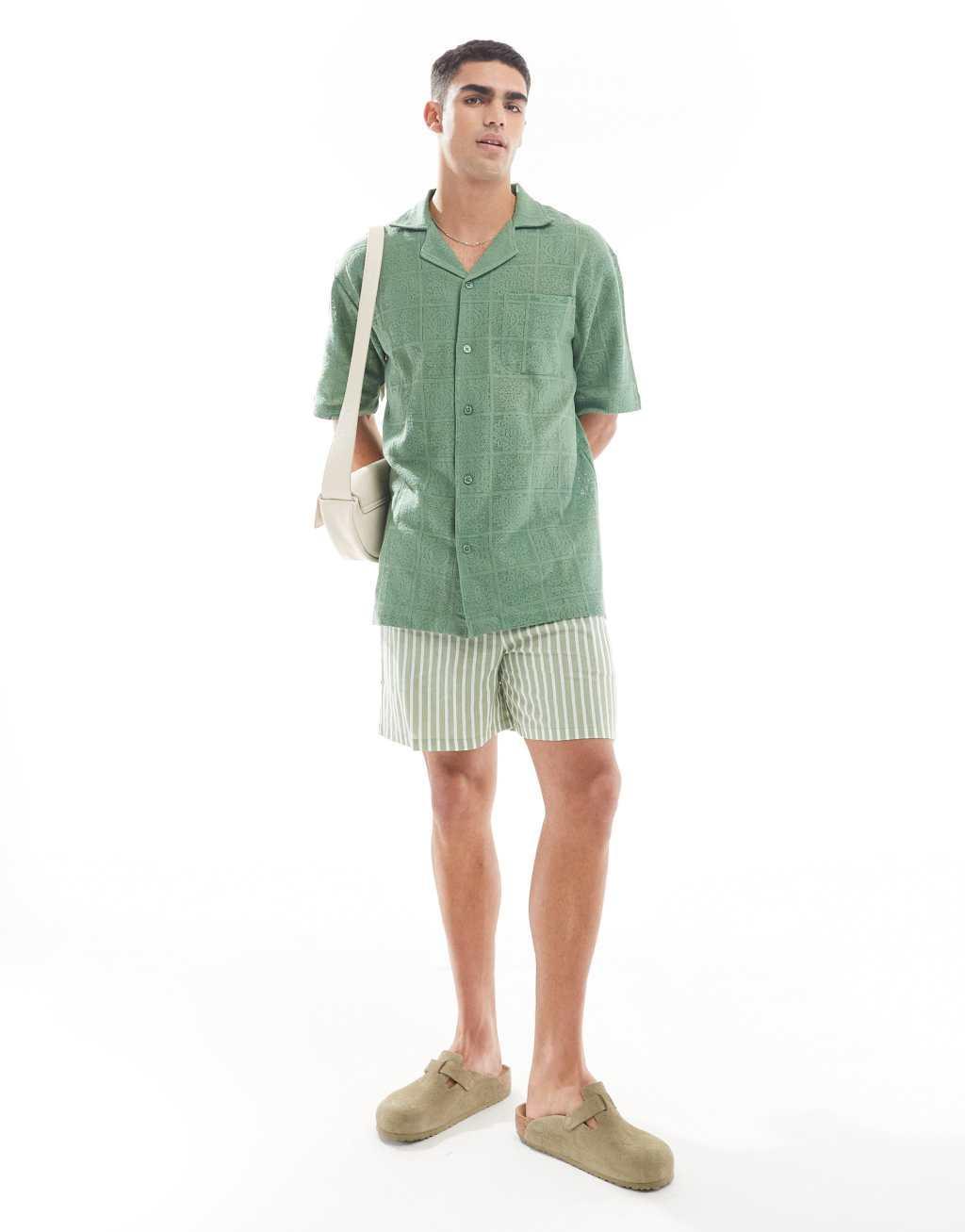 Sol Beach crochet short sleeve beach shirt in olive Product Image