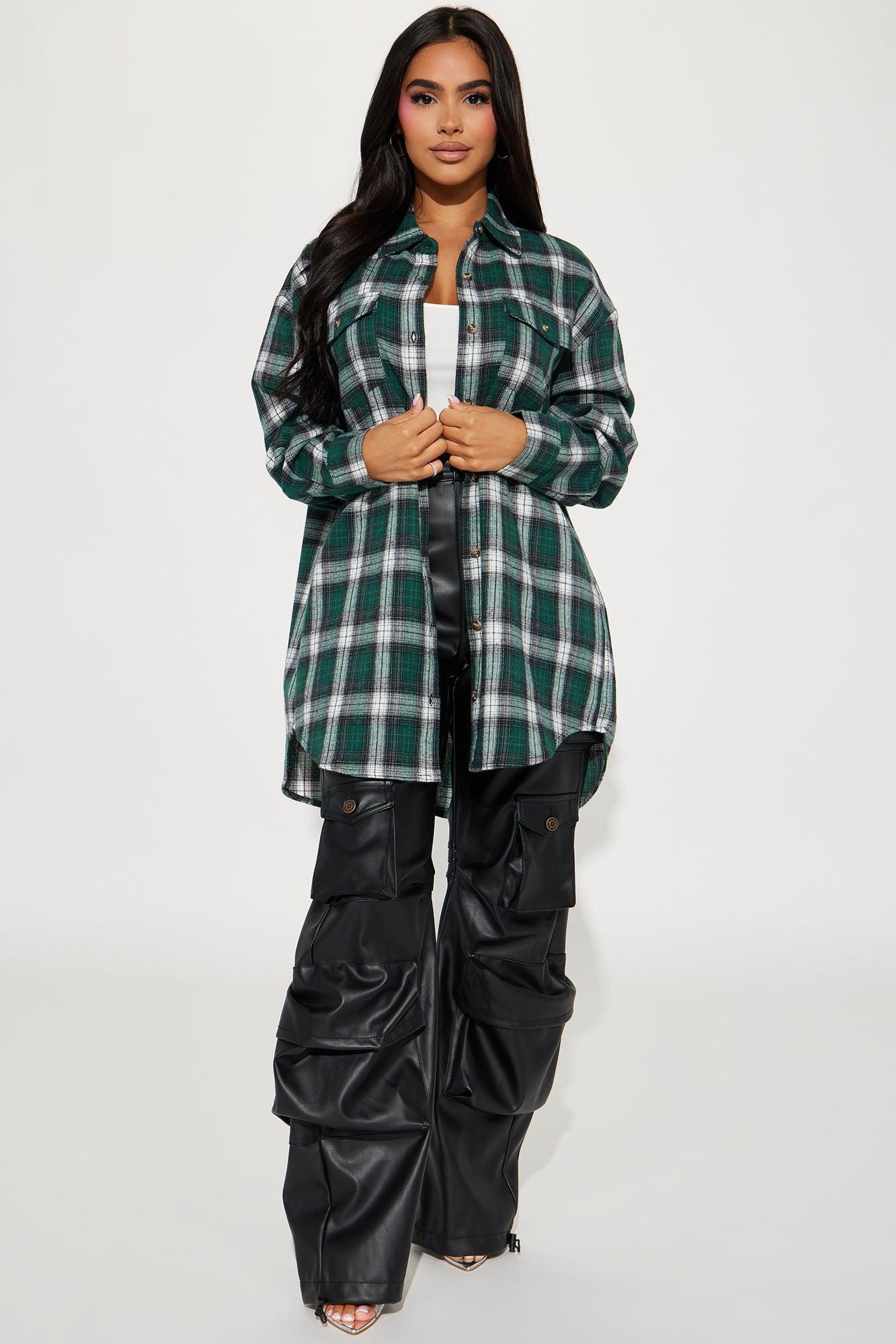 Pretty In Plaid Oversized Flannel Top - Green/combo Product Image