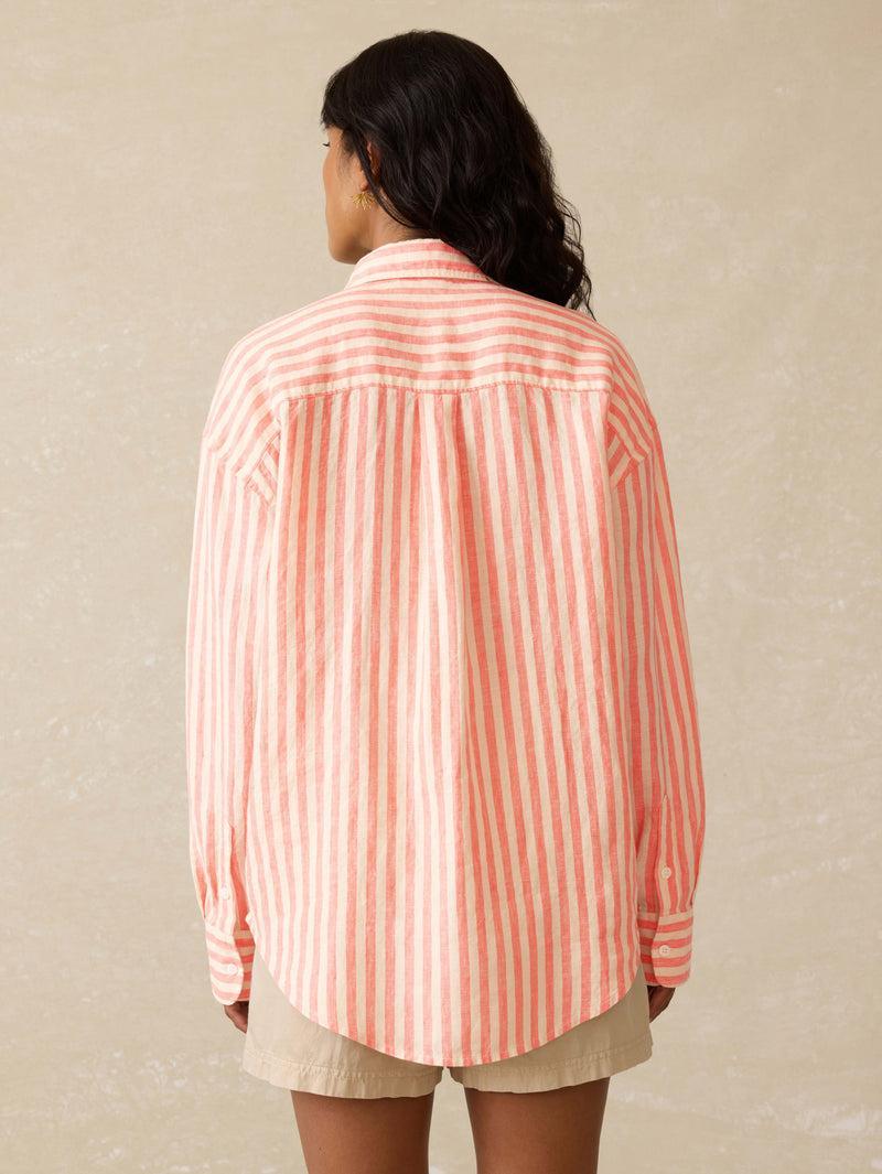 Laguna Linen Relaxed Shirt - Peach Lucy Stripe Product Image
