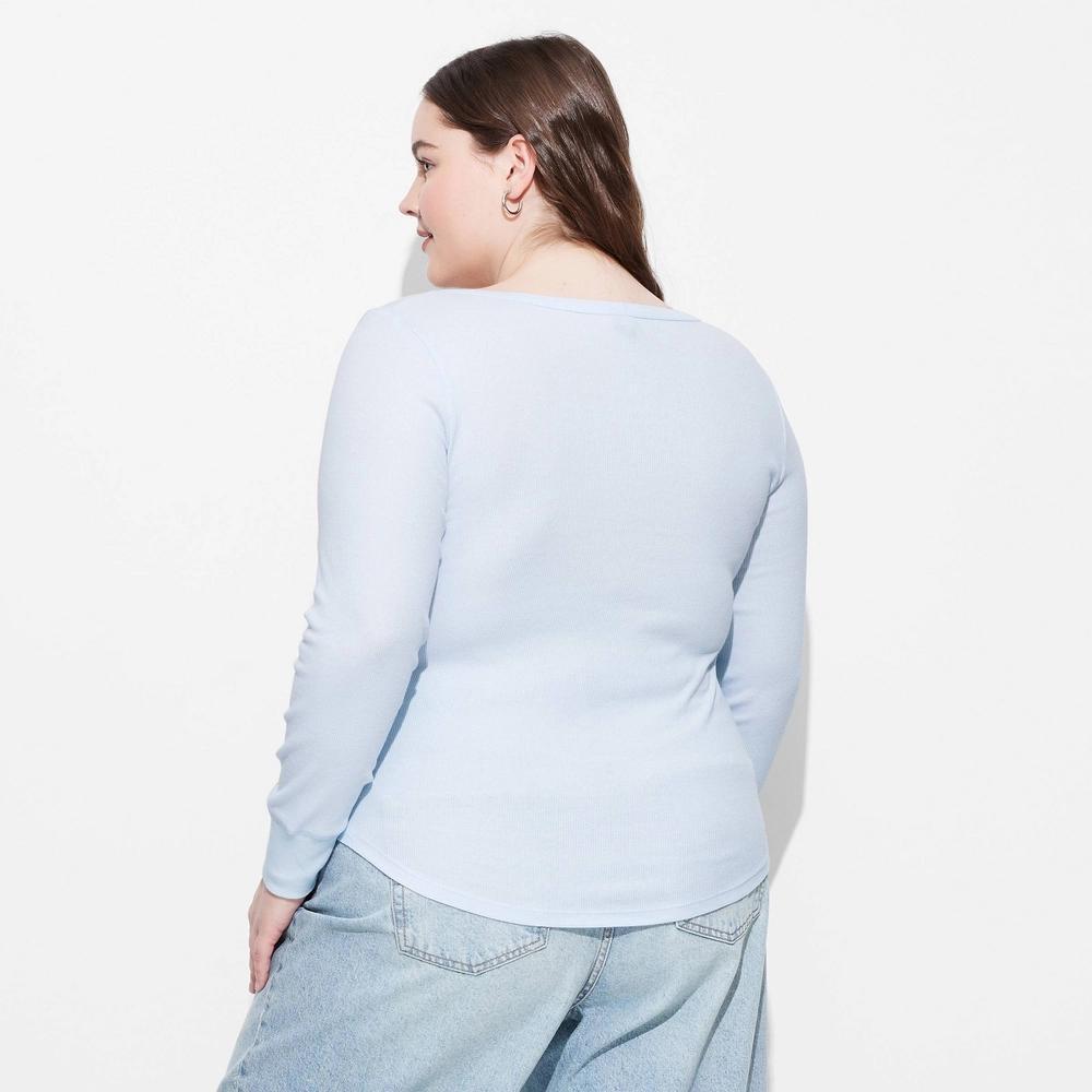 Womens Long Sleeve Henley T-Shirt - Wild Fable Light Blue 4X: Lightweight, Pullover, Plus Size Product Image