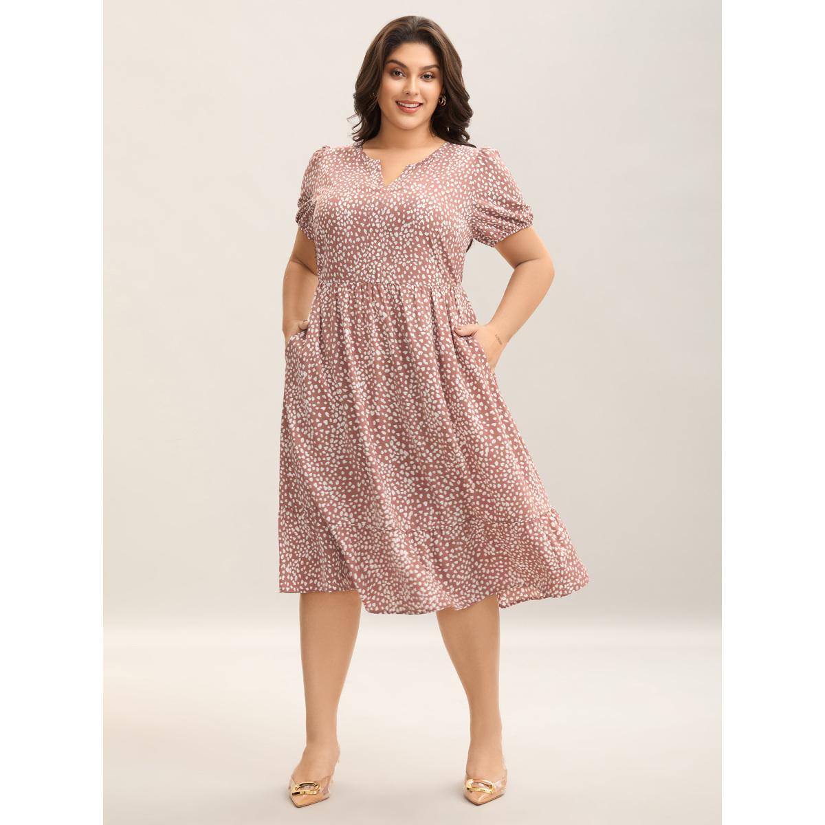 Plus Size Leopard Print Pockets Tiered Midi Dress Dirtypink Women V-neck Short sleeve Curvy BloomChic 18-20/2X Product Image