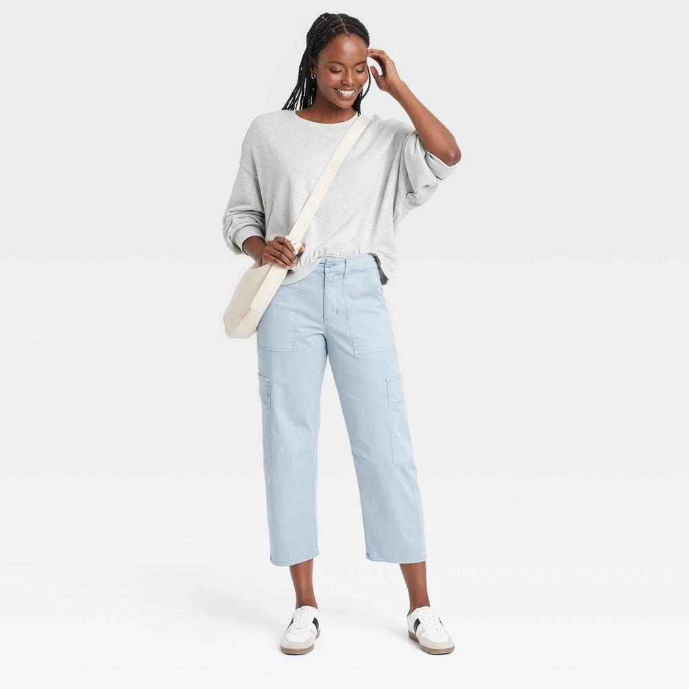 Women's Mid-Rise Barrel Leg Cargo Pants - Universal Thread™ Light Blue 10: Ankle Length, Twill Product Image