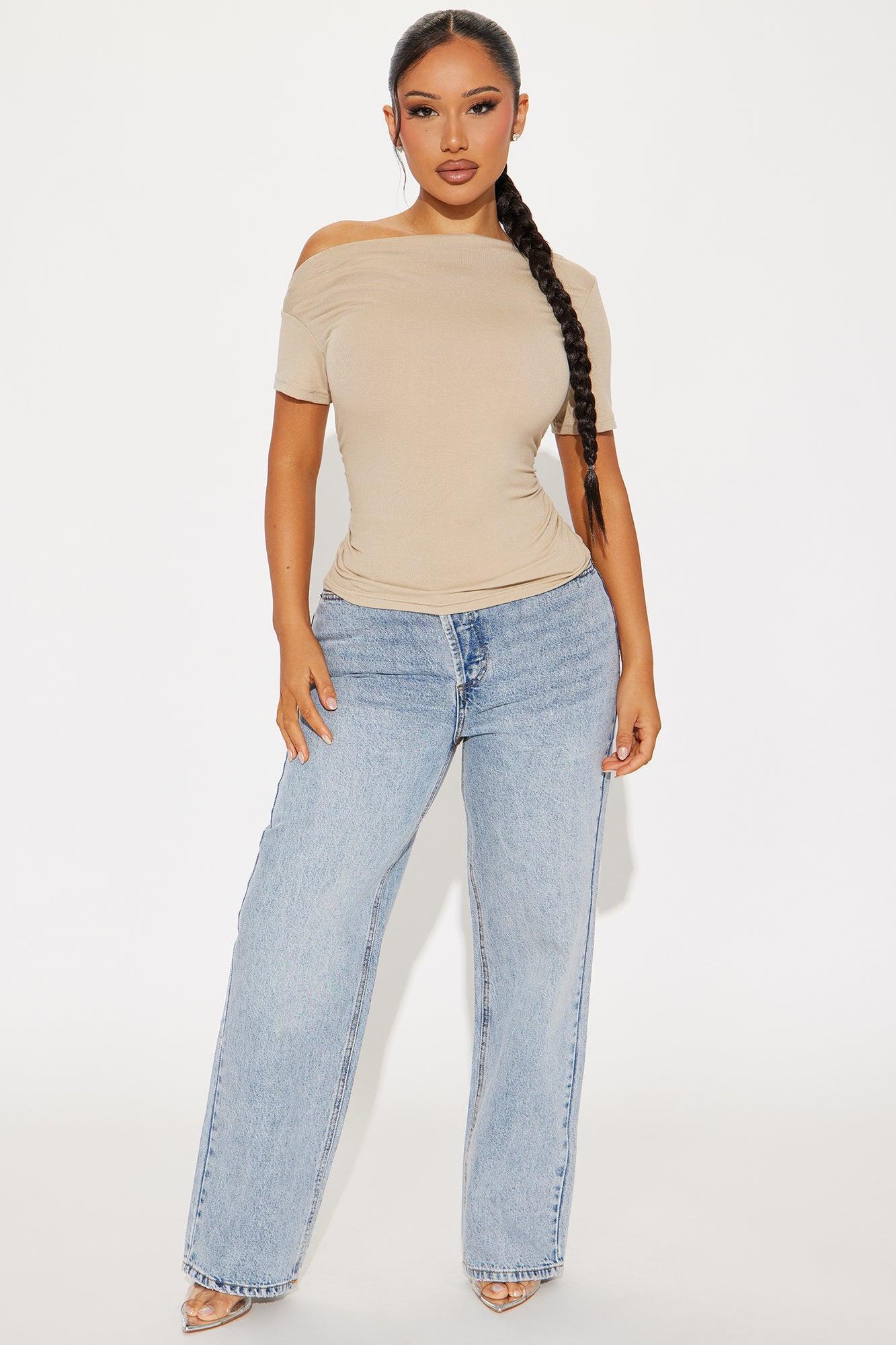 Don't Mind Me One Shoulder Top - Taupe Product Image