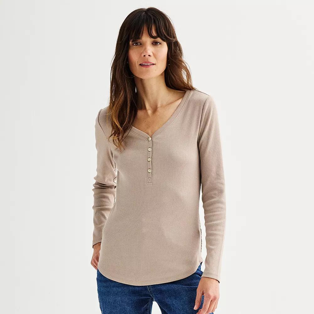 Women's Sonoma Goods For Life® Rib Long Sleeve Henley, Size: Medium, Peanut White Product Image