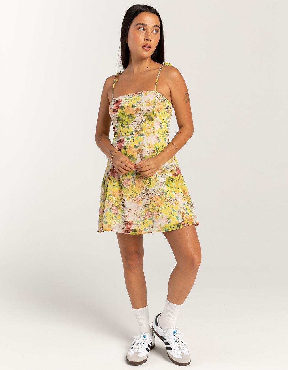FULL TILT Chiffon Empire Womens Slip Dress - YELLOW COMBO Product Image