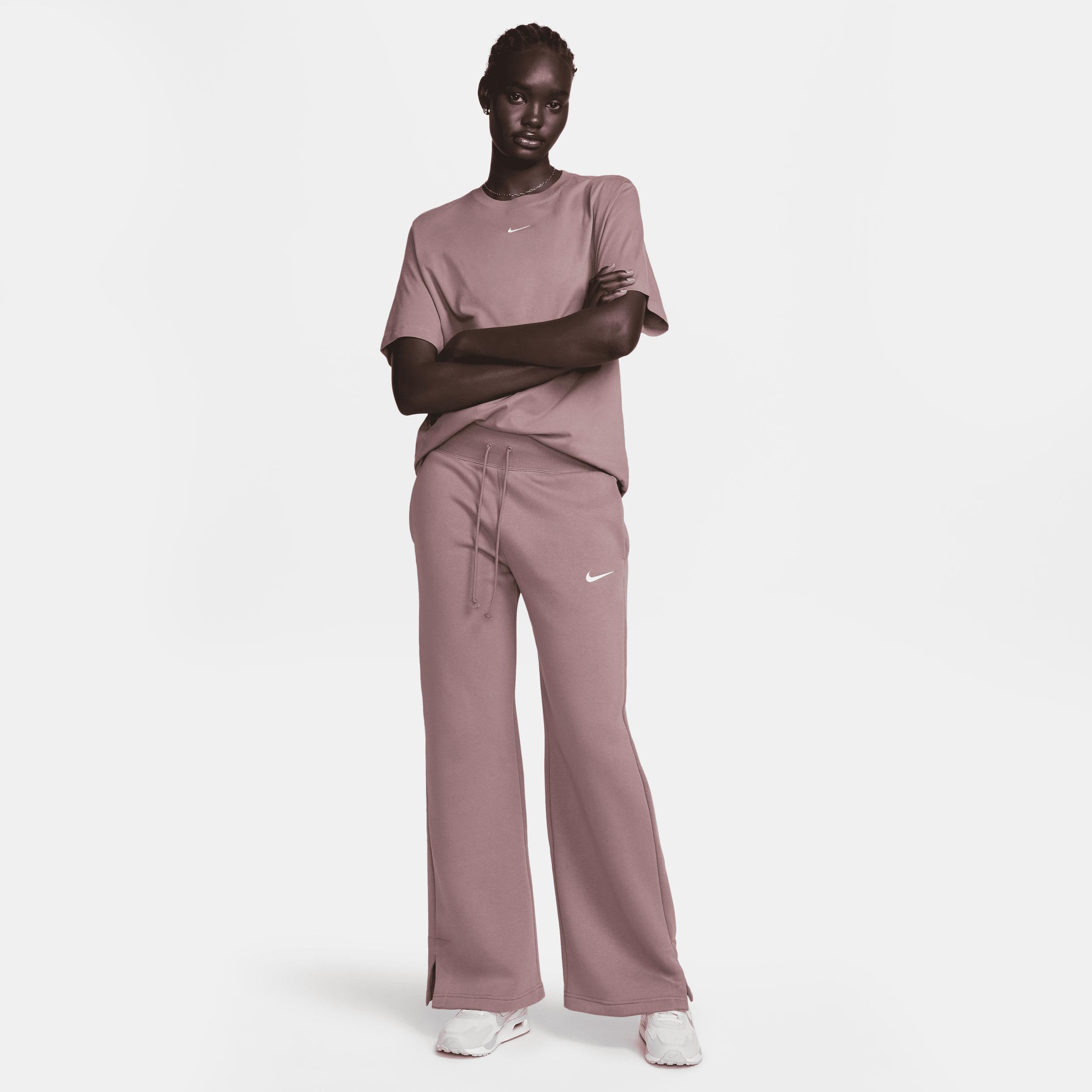 Nike Womens Phoenix High Rise Wide Pants - White/Pink Product Image