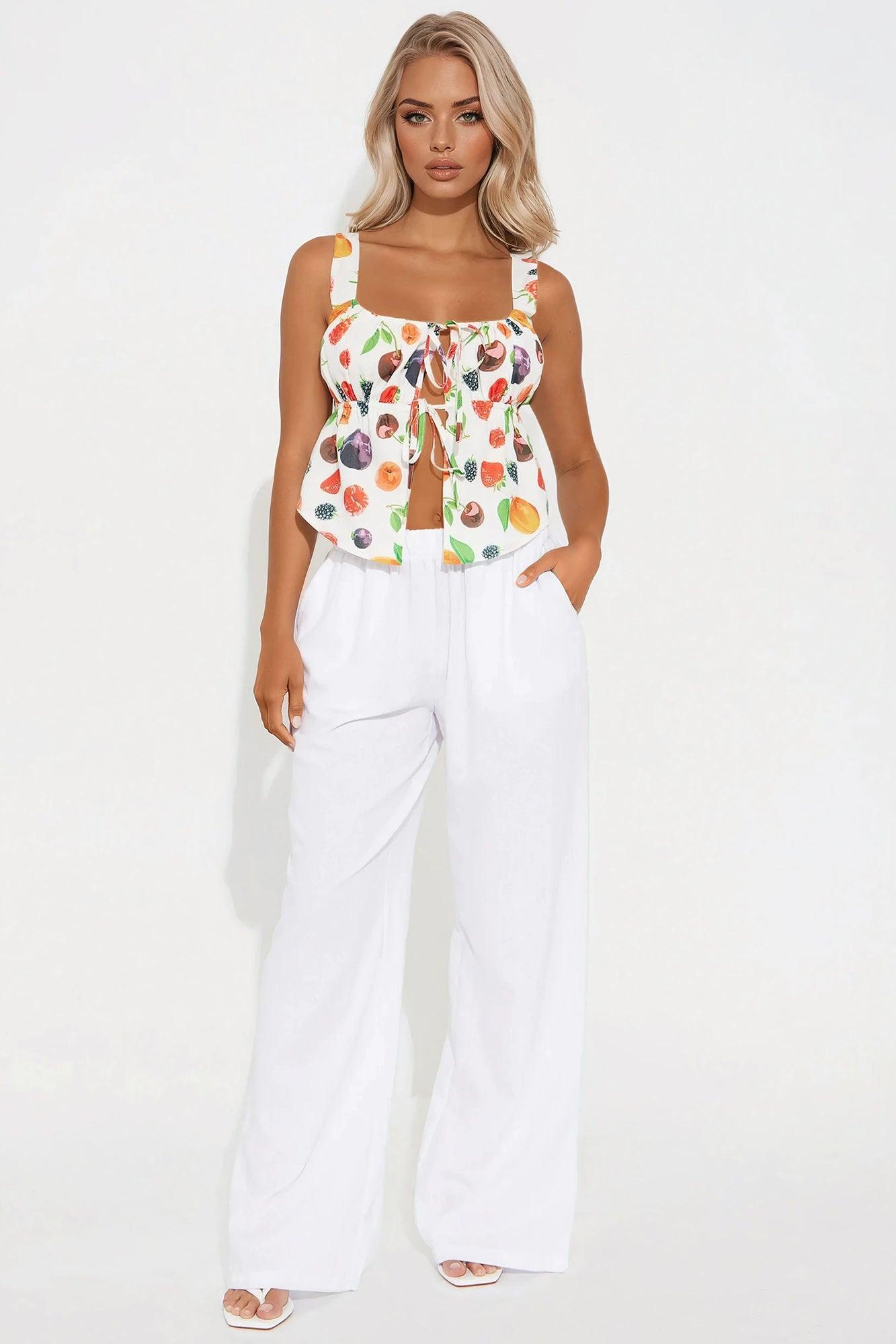 Delicate Taste Tie Front Top - White/combo Product Image