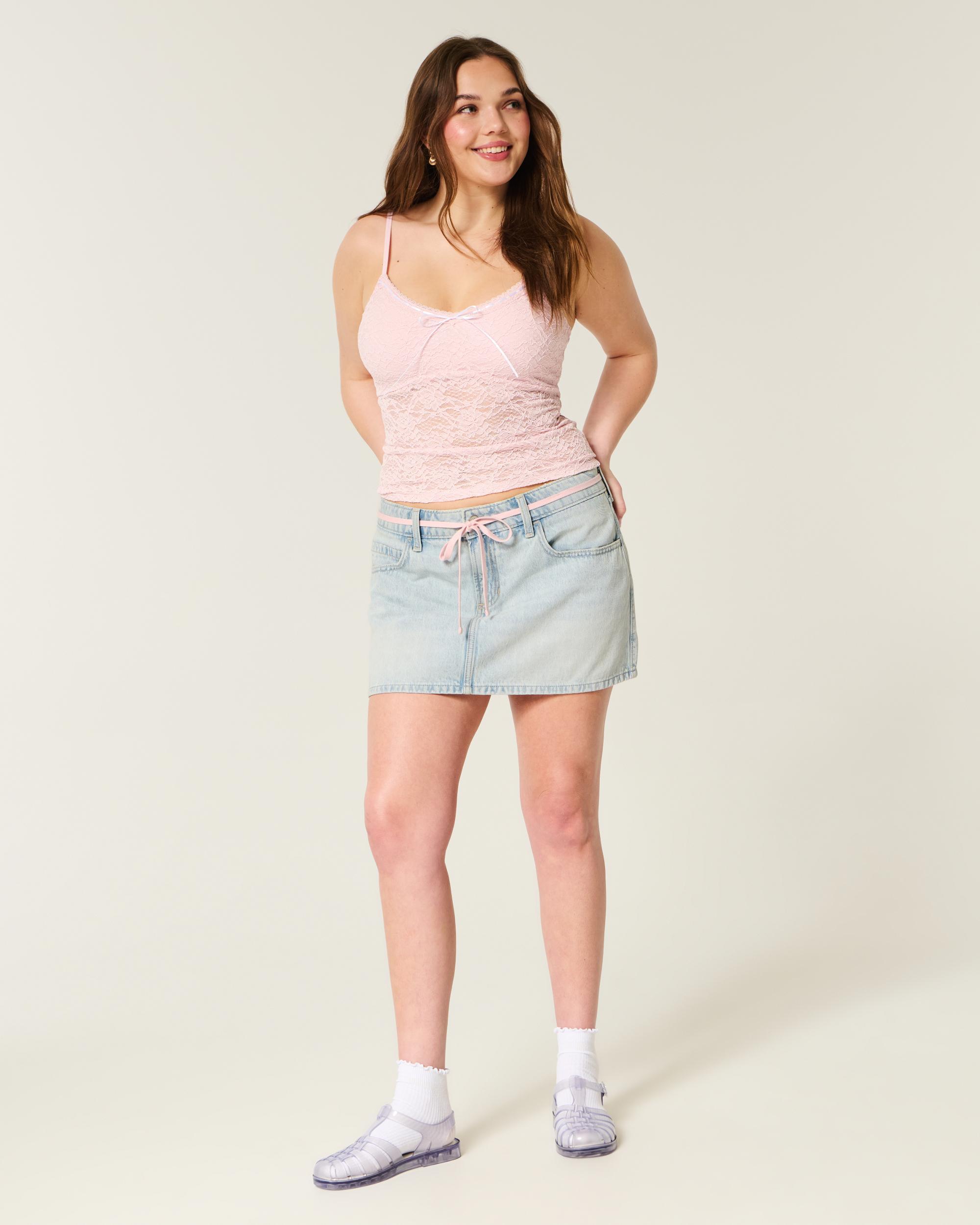 Low-Rise Light Wash Denim Mini Skort Product Image