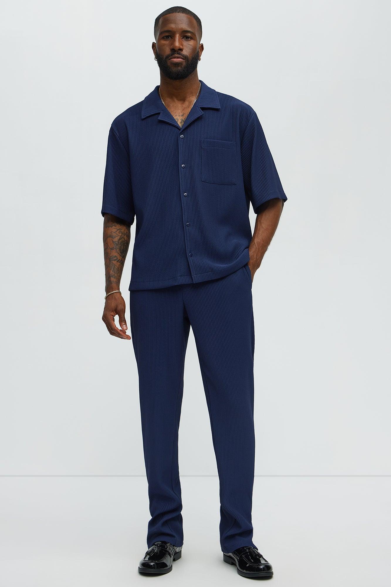 Show Up Slim Slit Pants - Navy Product Image