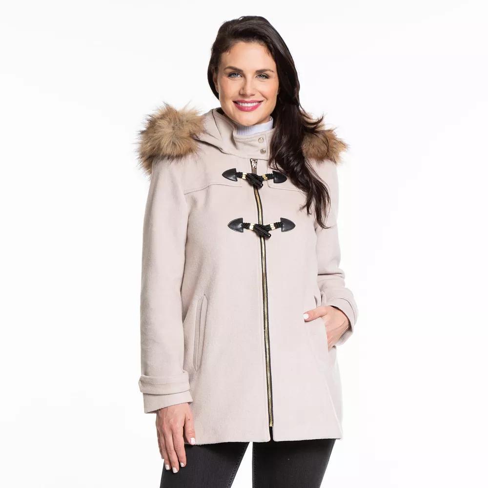 Women's Nine West Faux-Trim Hood Wool-Blend Toggle Coat, Size: XXL, Black Product Image