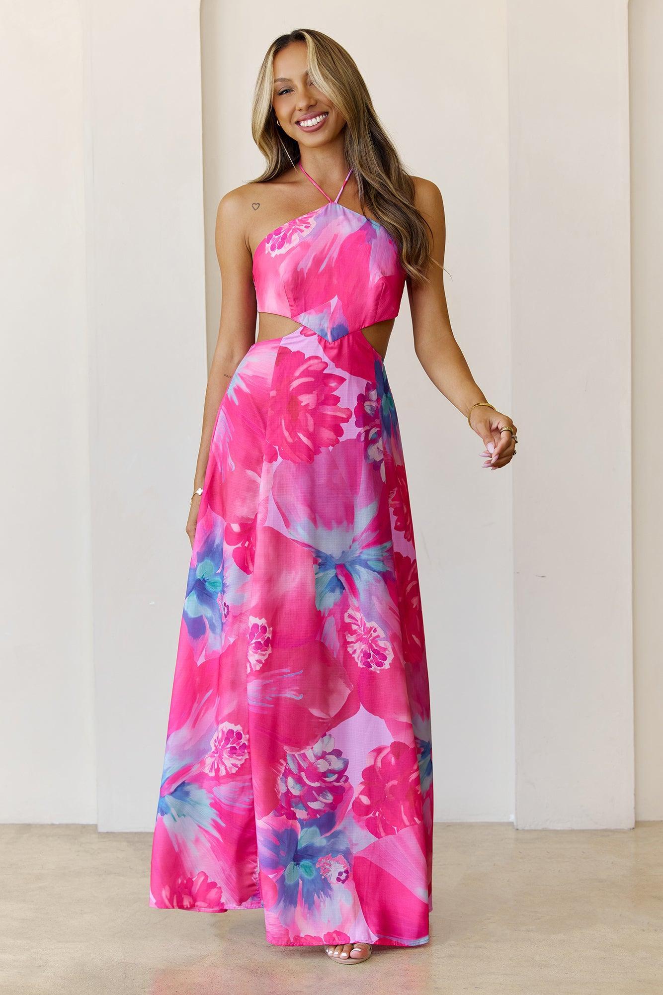Viola Halter Maxi Dress Fuchsia Product Image
