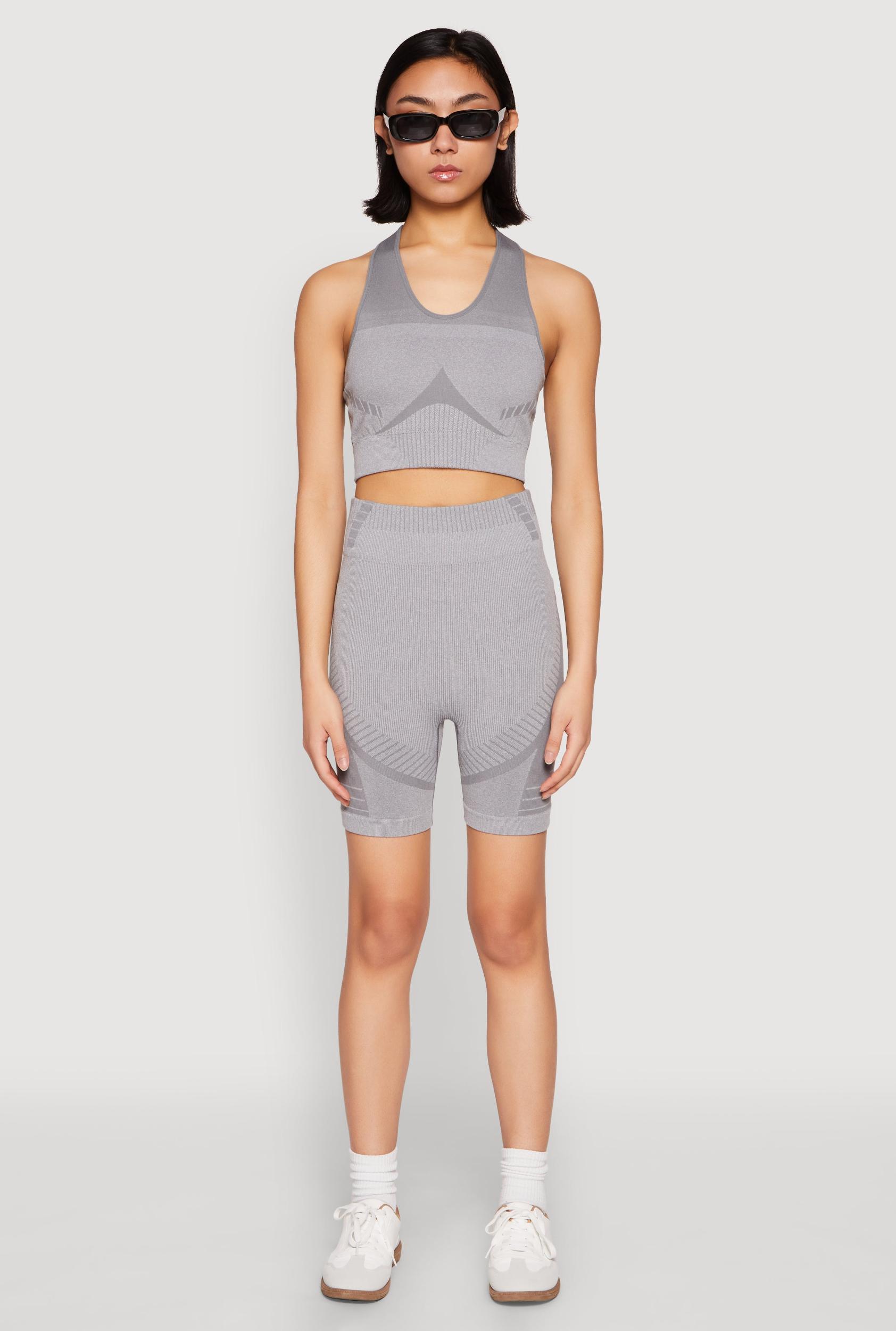 Womens Seamless Rib Knit Two Tone Racerback Tank Top and Shorts Product Image