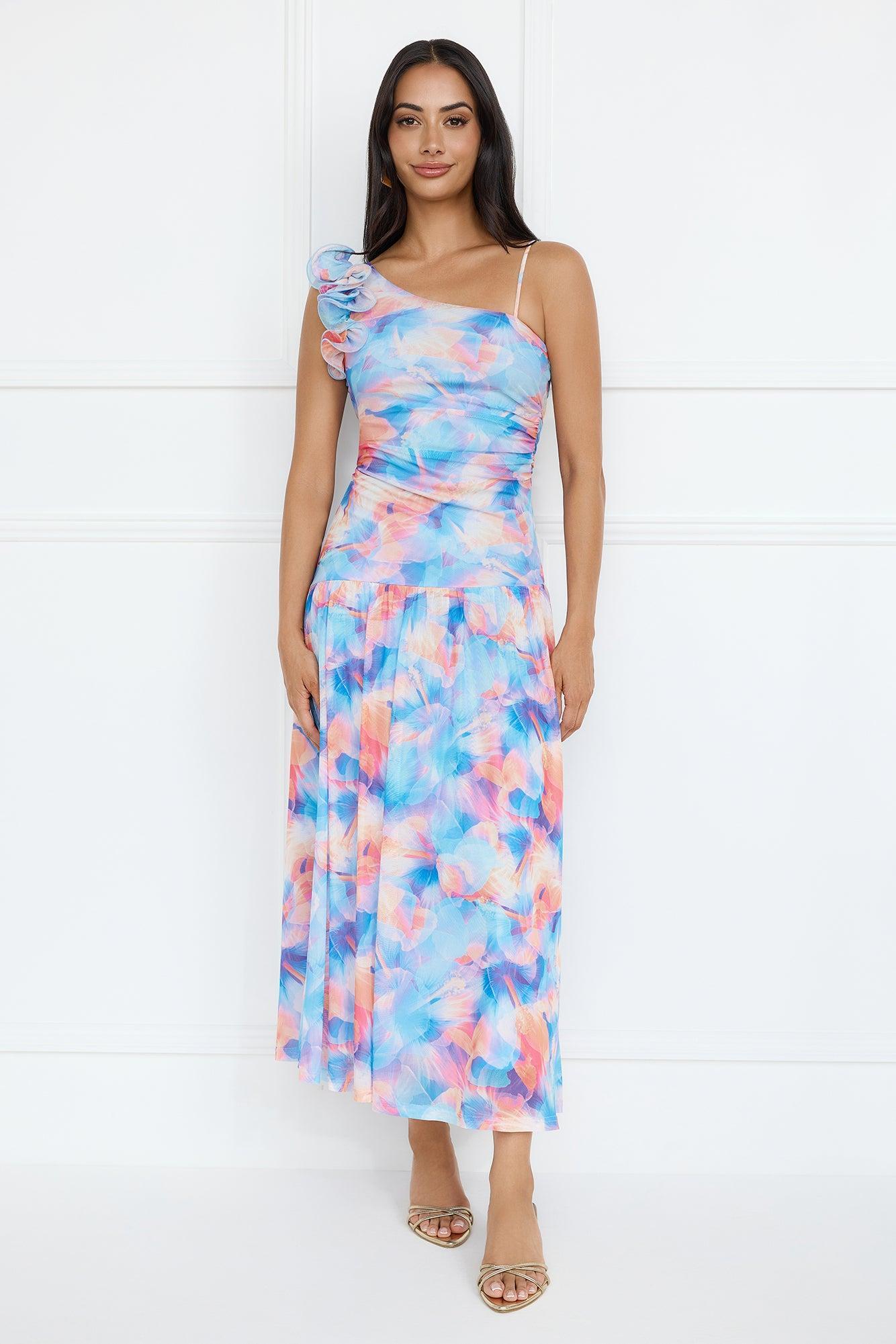 Pretty Encounter Mesh Maxi Dress Blue Product Image