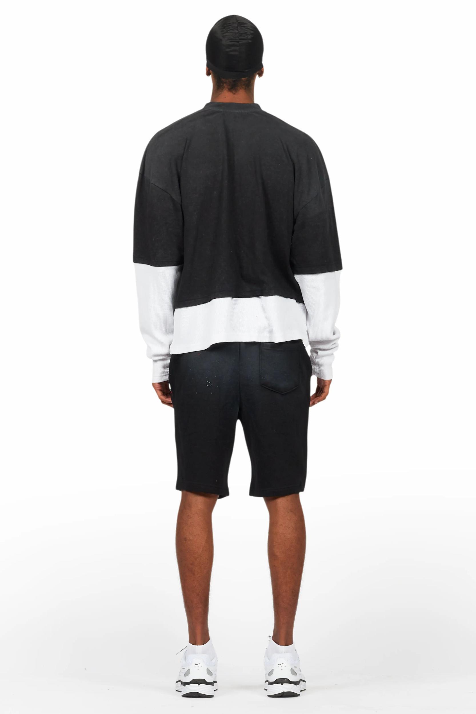 Darien Black Double Layer T-Shirt Short Set Male Product Image