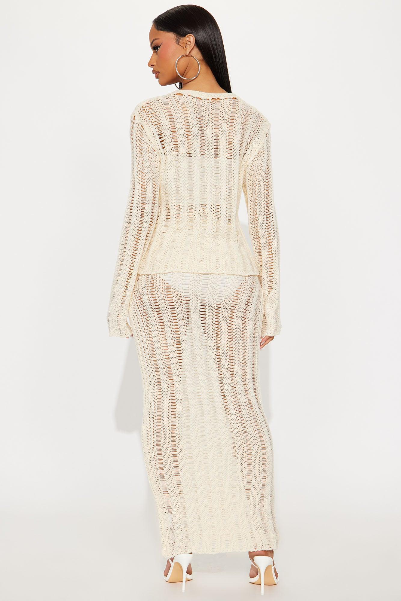 Seaside Serenity Crochet Maxi Skirt Set - Cream Product Image