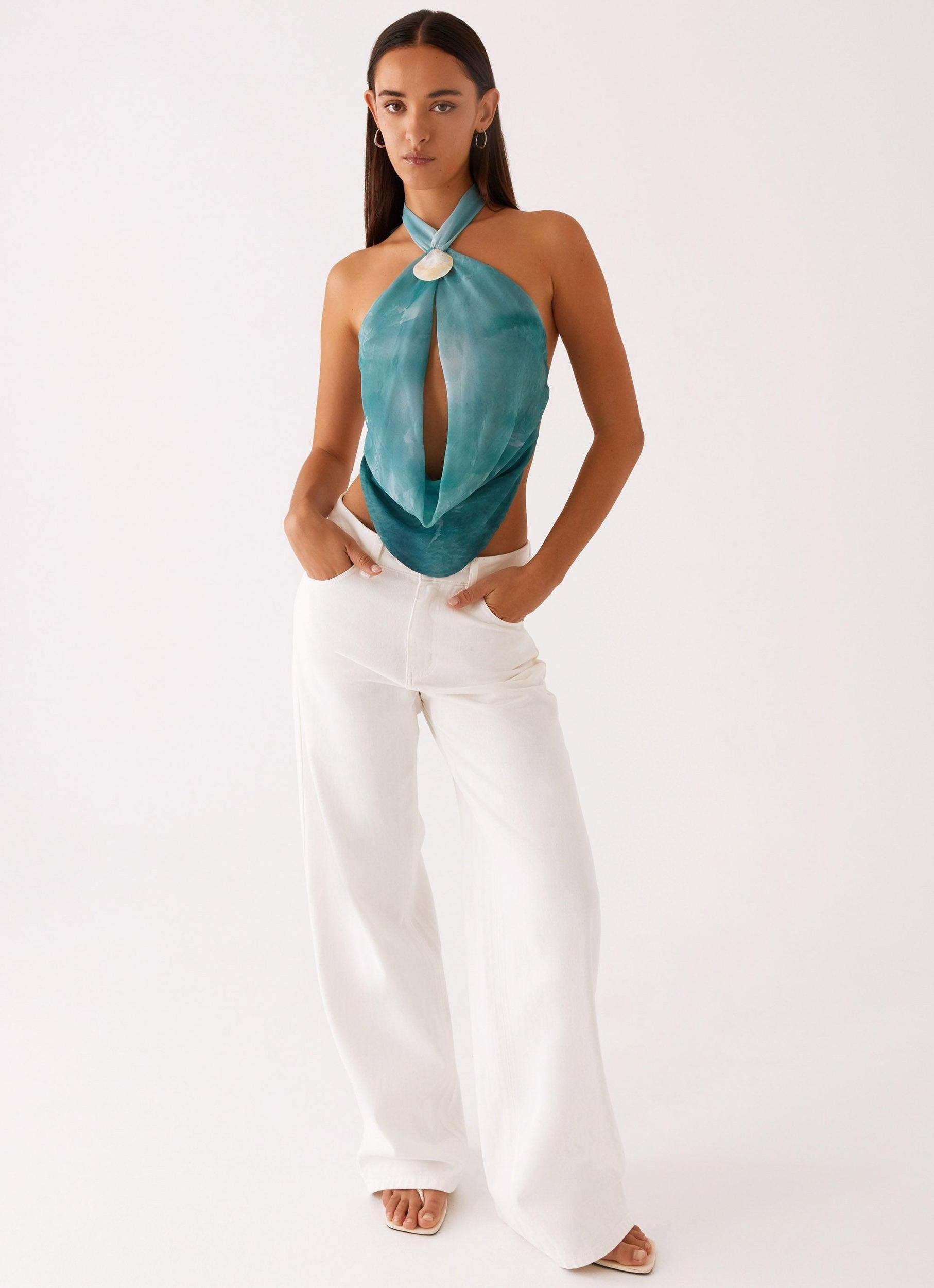 Zola Cowl Neck Shell Top - Green Tie Dye Product Image