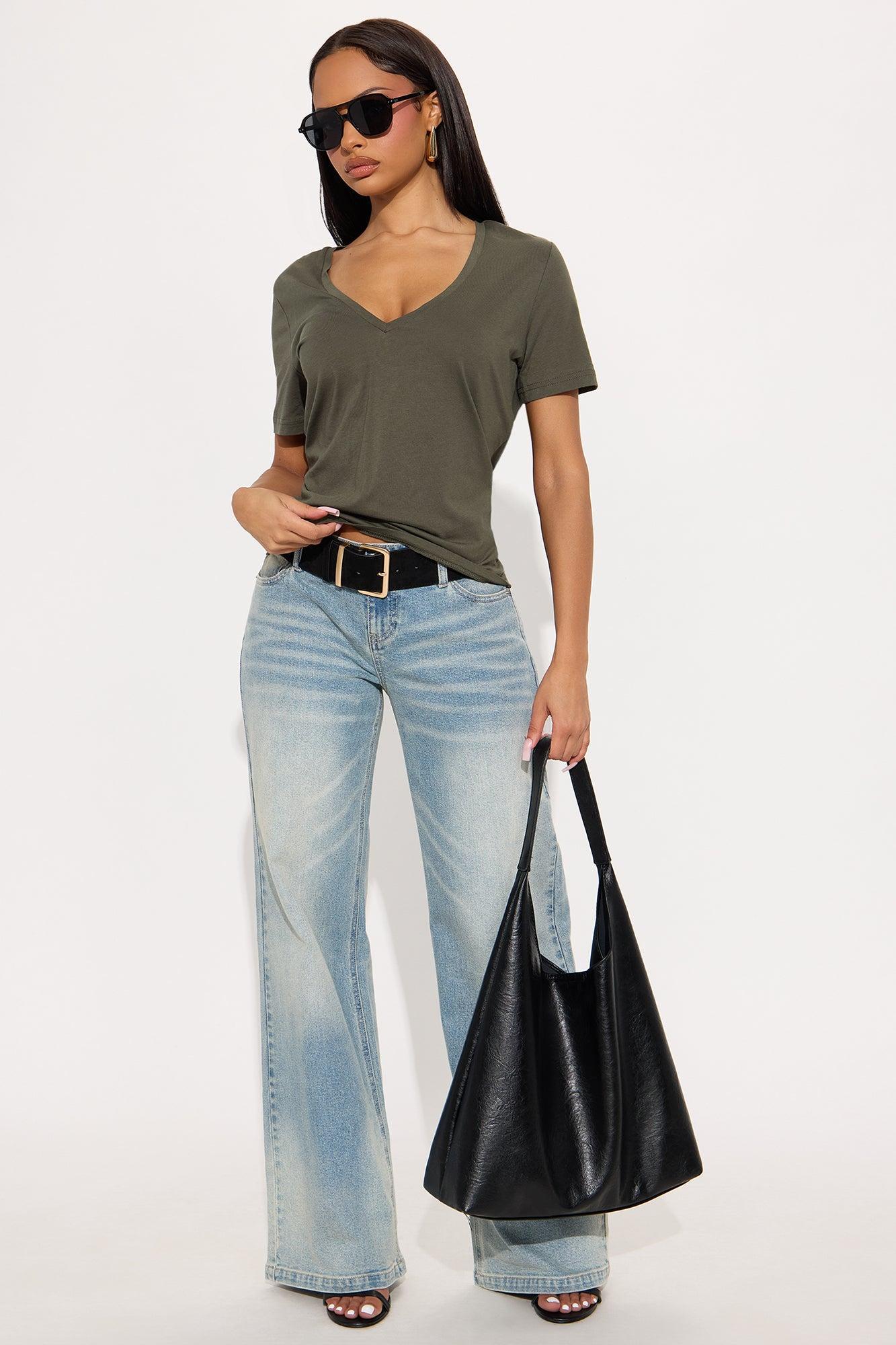 Ava V-Neck Tee - Military Green Product Image