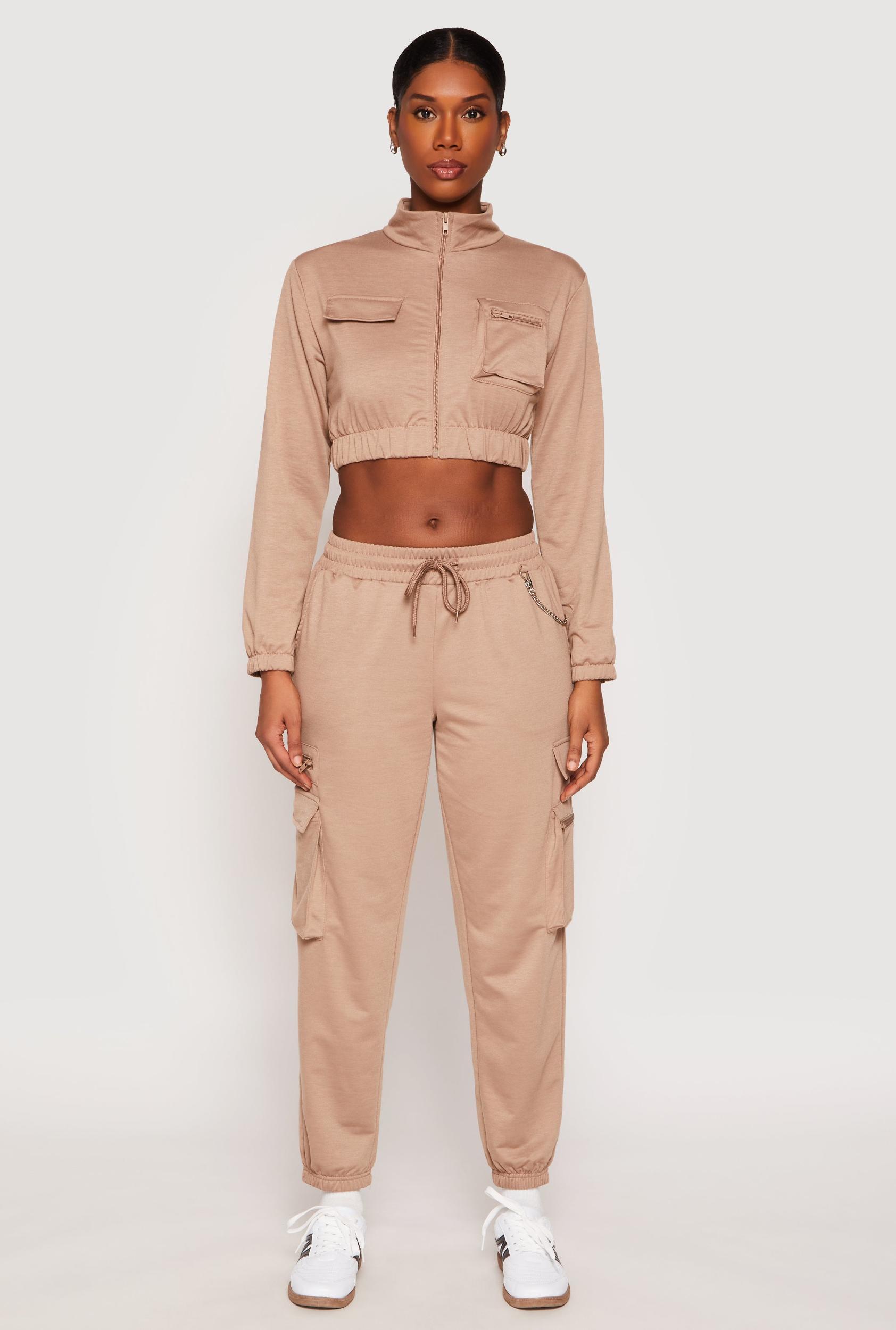 Womens French Terry Chain Detail Cargo Joggers Product Image