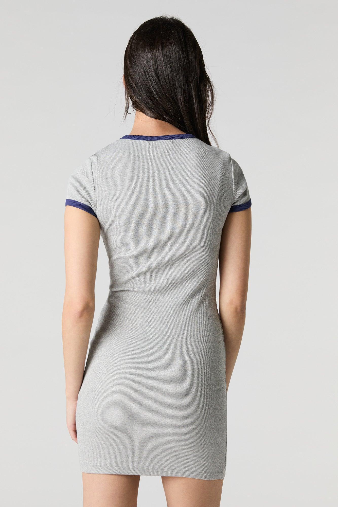 Embroidered Ribbed Mini T-Shirt Dress Female Product Image