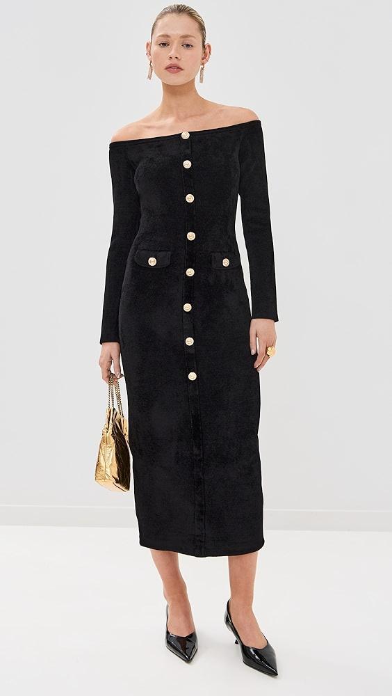 Self Portrait Black Chenille Knit Midi Dress | Shopbop Product Image