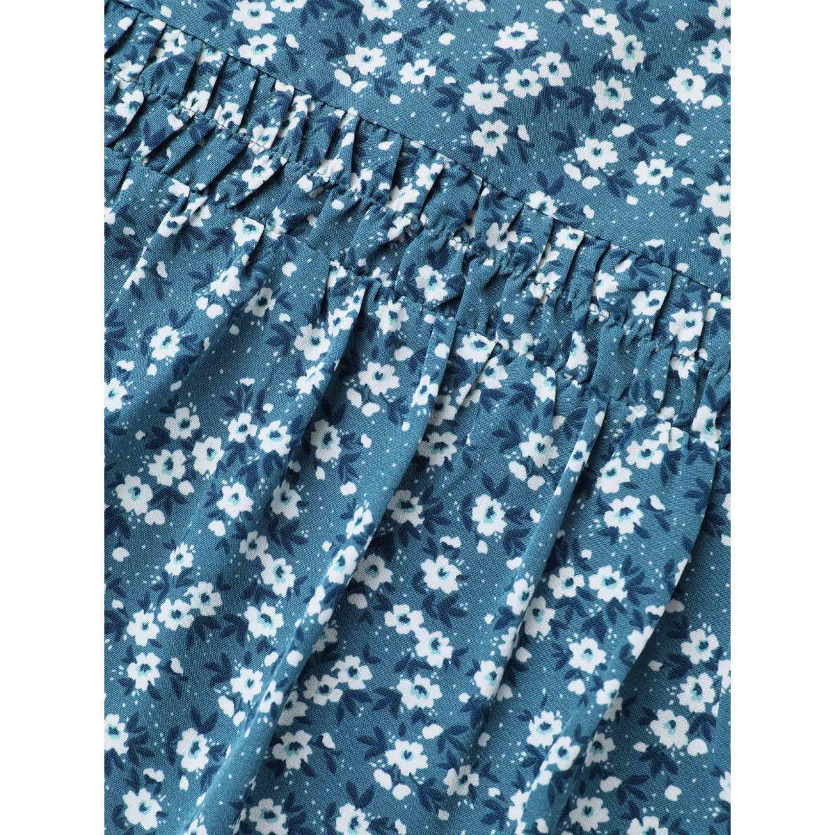 Plus Size Aegean Floral Ruffle Sleeve Gathered Round Neck Blouse Women Casual Short sleeve Round Neck Everyday Blouses BloomChic 28/5X Product Image