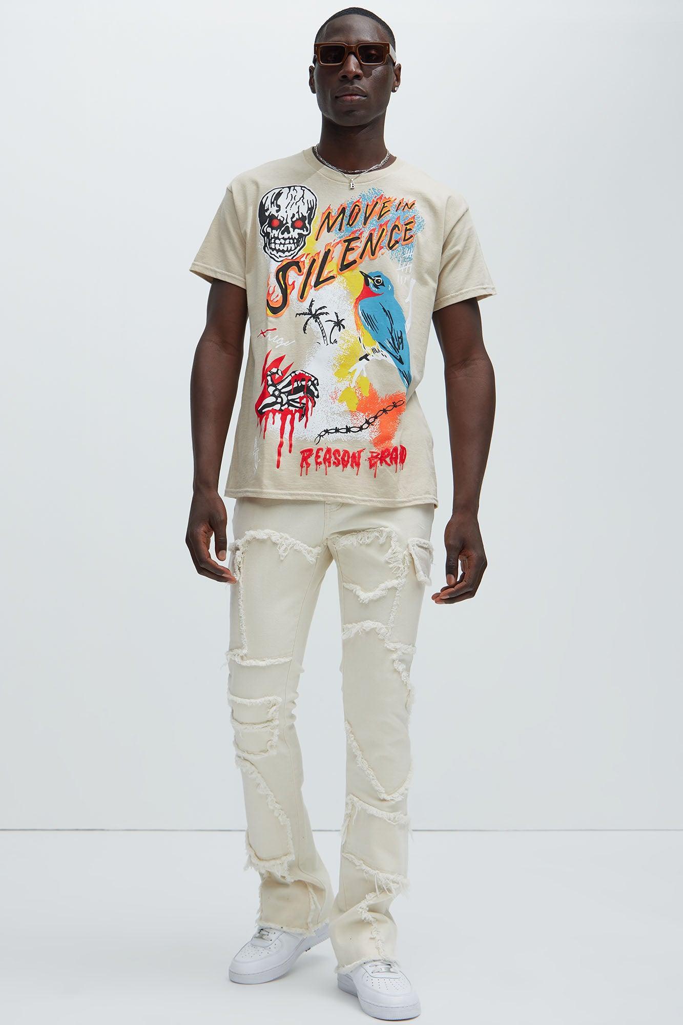 Trapping Frayed Stacked Skinny Flare Pants - Off White Product Image