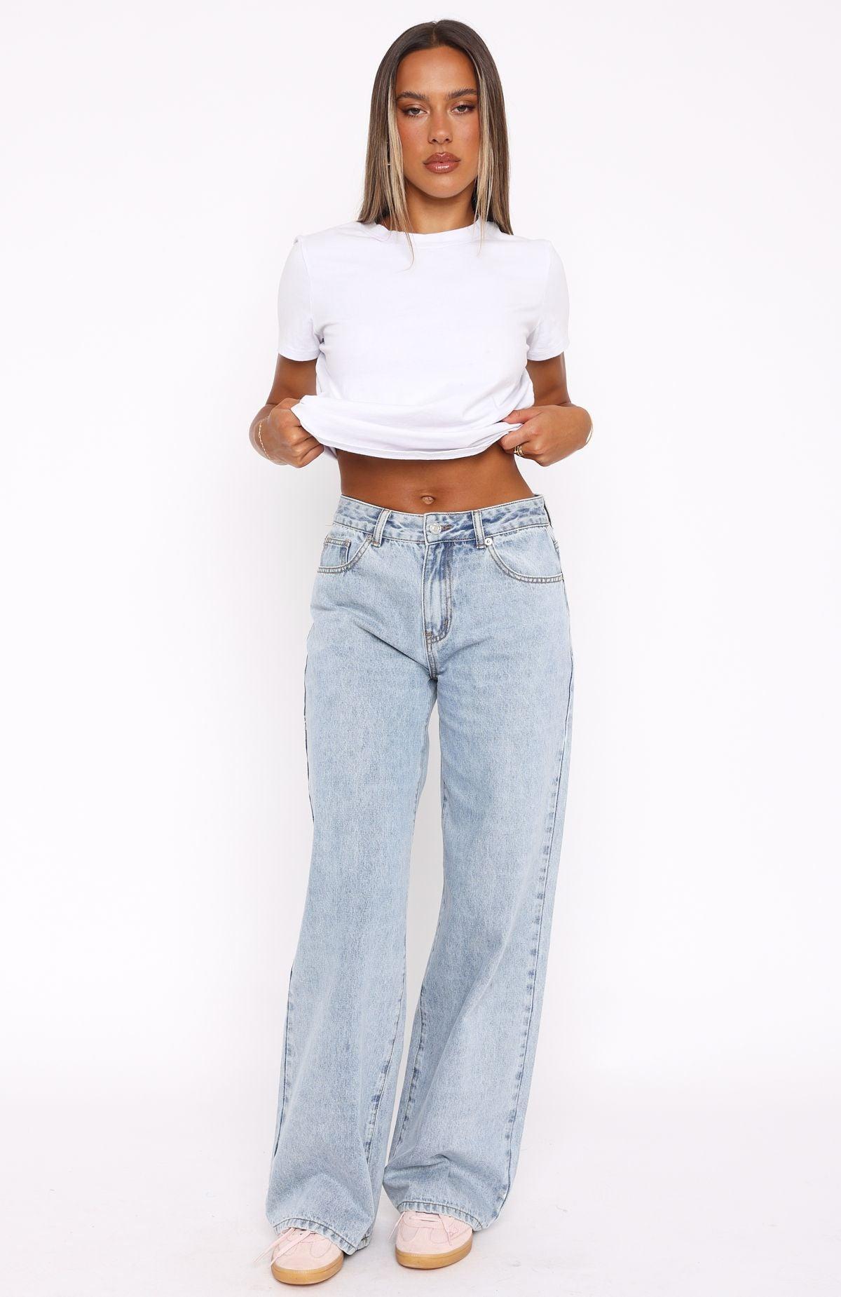 Emma Mid Rise Wide Leg Jeans Mid Blue Product Image