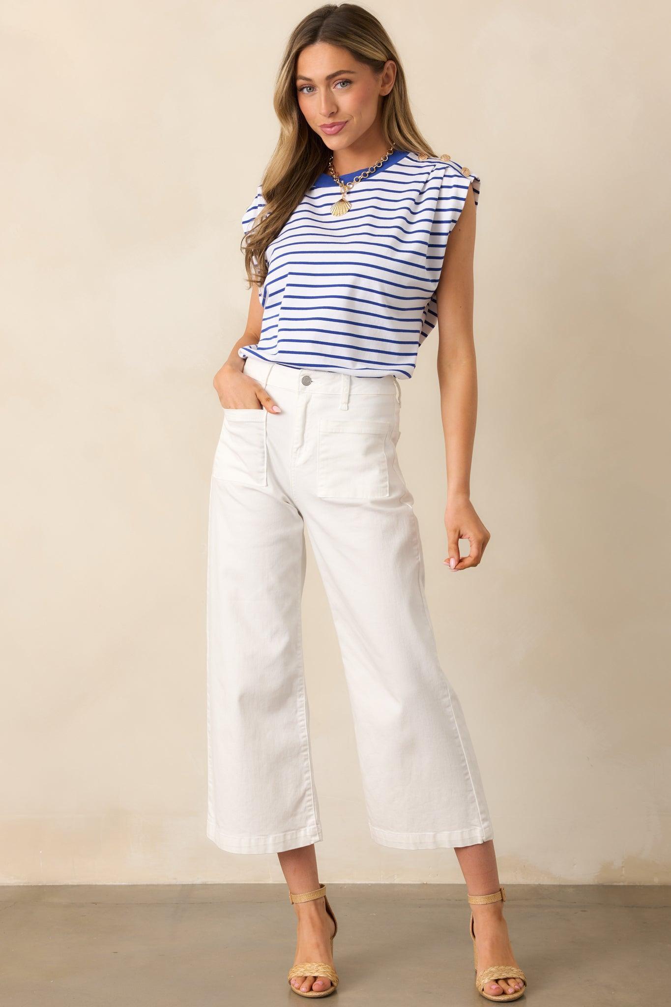 Harbor Stroll Royal Blue Stripe Top Product Image