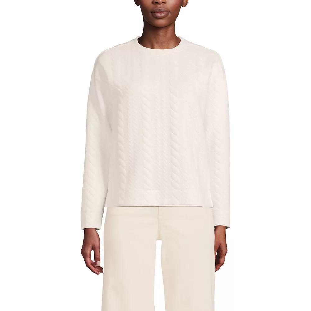 Women's Lands' End Quilted Cable Sweatshirt, Size: XL, Fresh Ivory Product Image