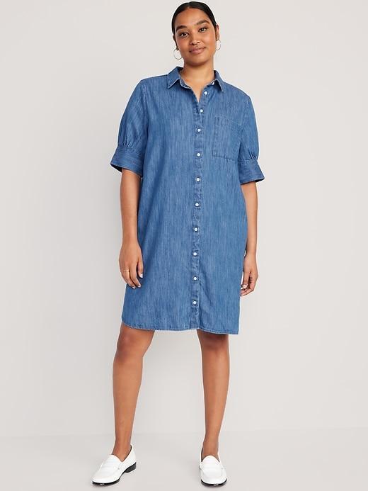 Short-Sleeve Jean Shirt Dress Product Image