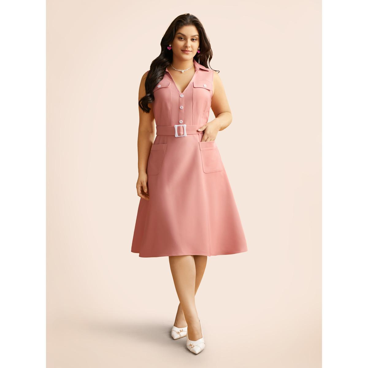 Plus Size Sleeveless Chest Flaps Midi Dress Crepe Women Cocktail Belted Party Curvy Bloomchic 18-20/2X Product Image