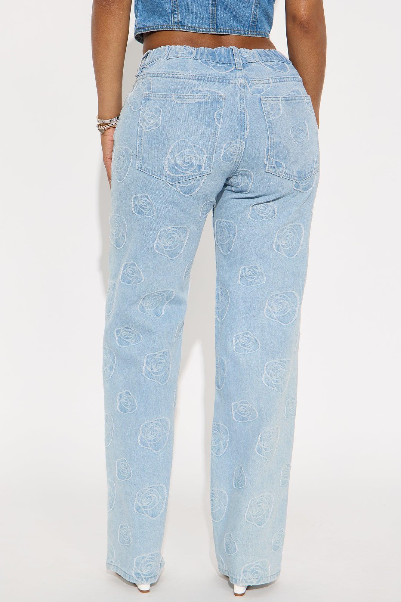 Floral Aura Low Rise Wide Leg Jeans - Light Wash Product Image