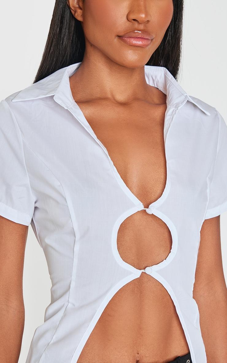 White Cut Out Short Sleeve Shirt Product Image