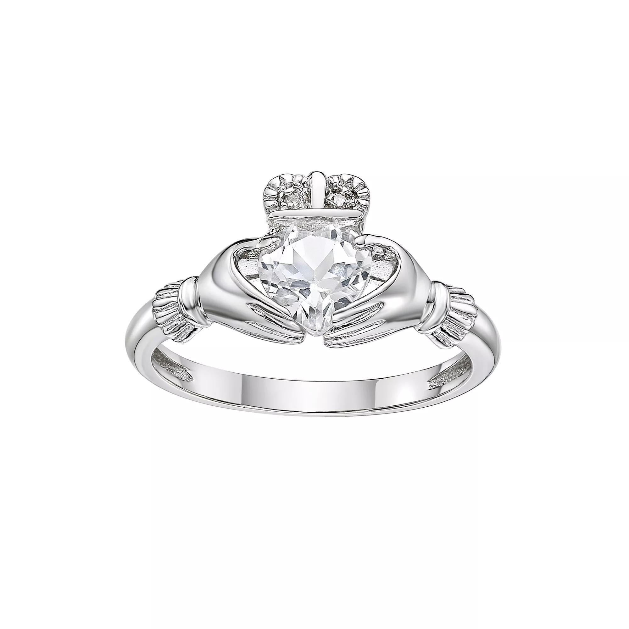 Gemminded Sterling Silver White Topaz & Diamond Accent Claddagh Ring, Women's, Size: 8 Product Image