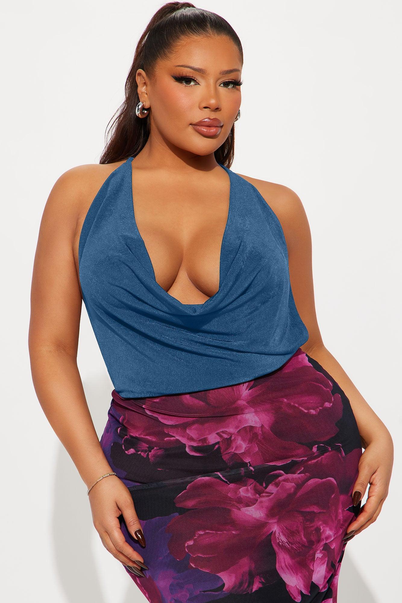 Tyra Ruched Halter Bodysuit - Blue Product Image