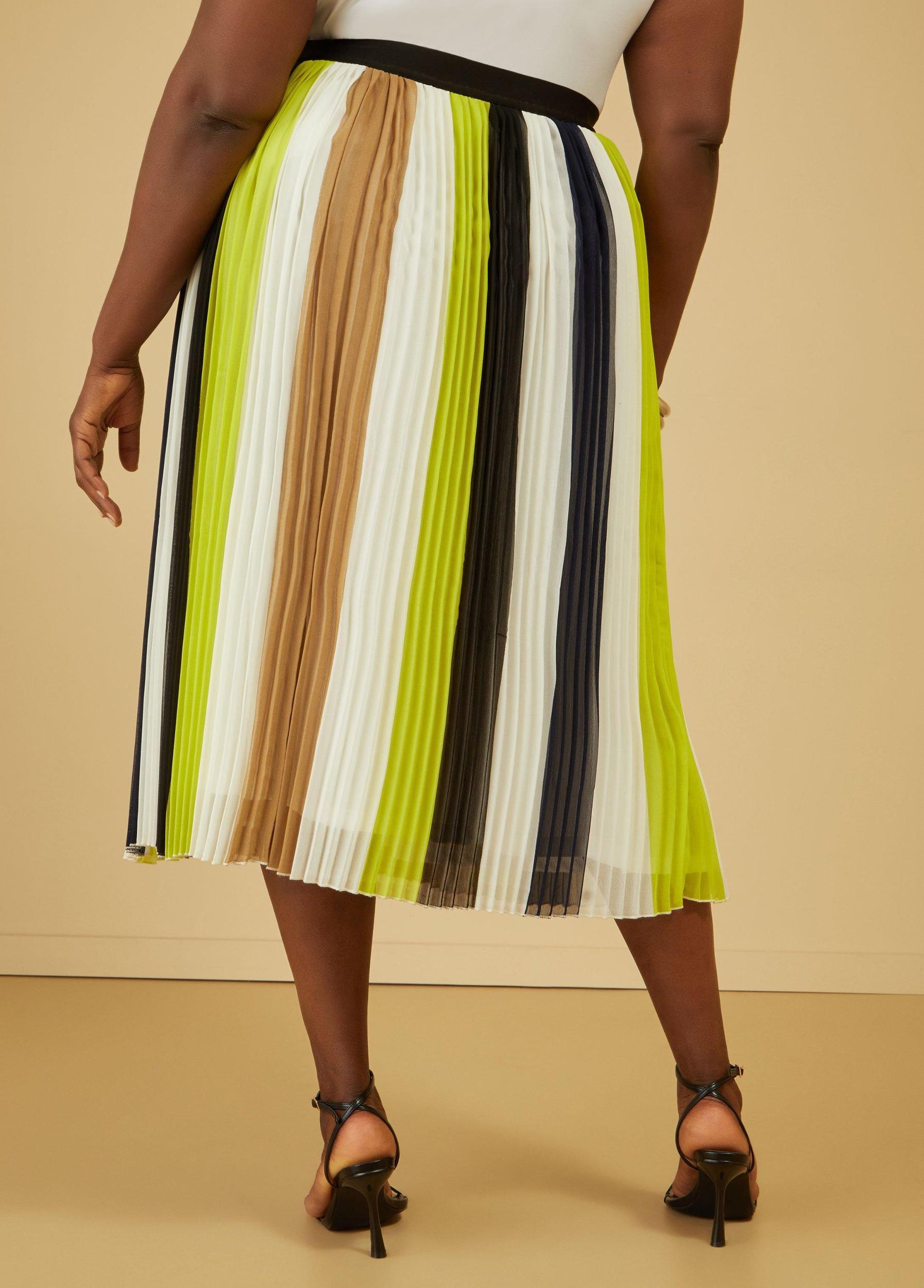 Pleated Striped Midi Skirt Product Image