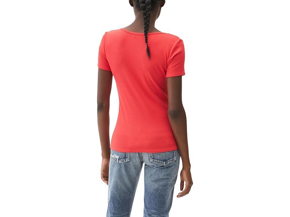 Michael Stars Fiona Ultra Rib Rounded V-Neck Top (Salsa) Women's Clothing Product Image