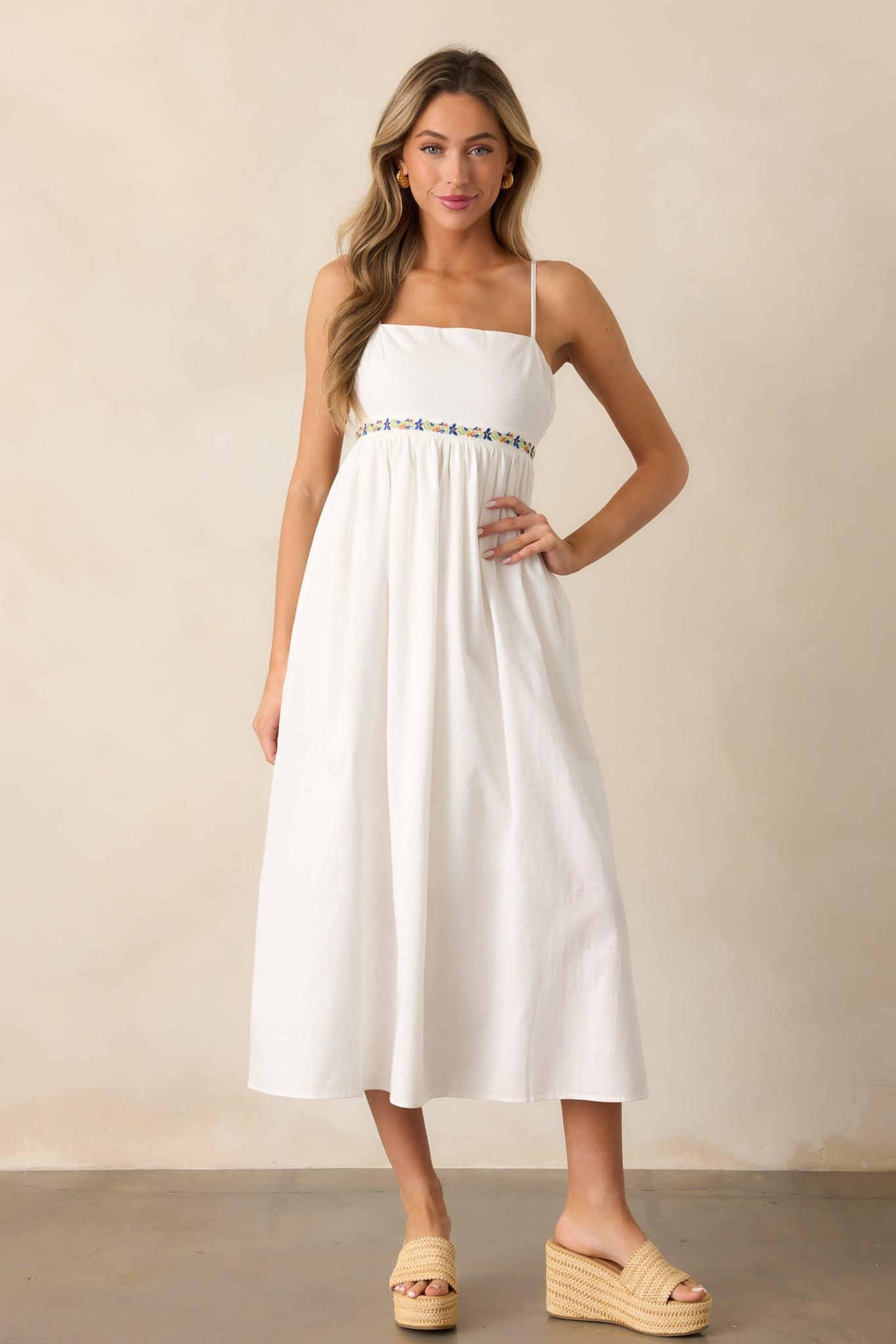 MINKPINK Elini Ivory Embroidered Midi Dress Product Image